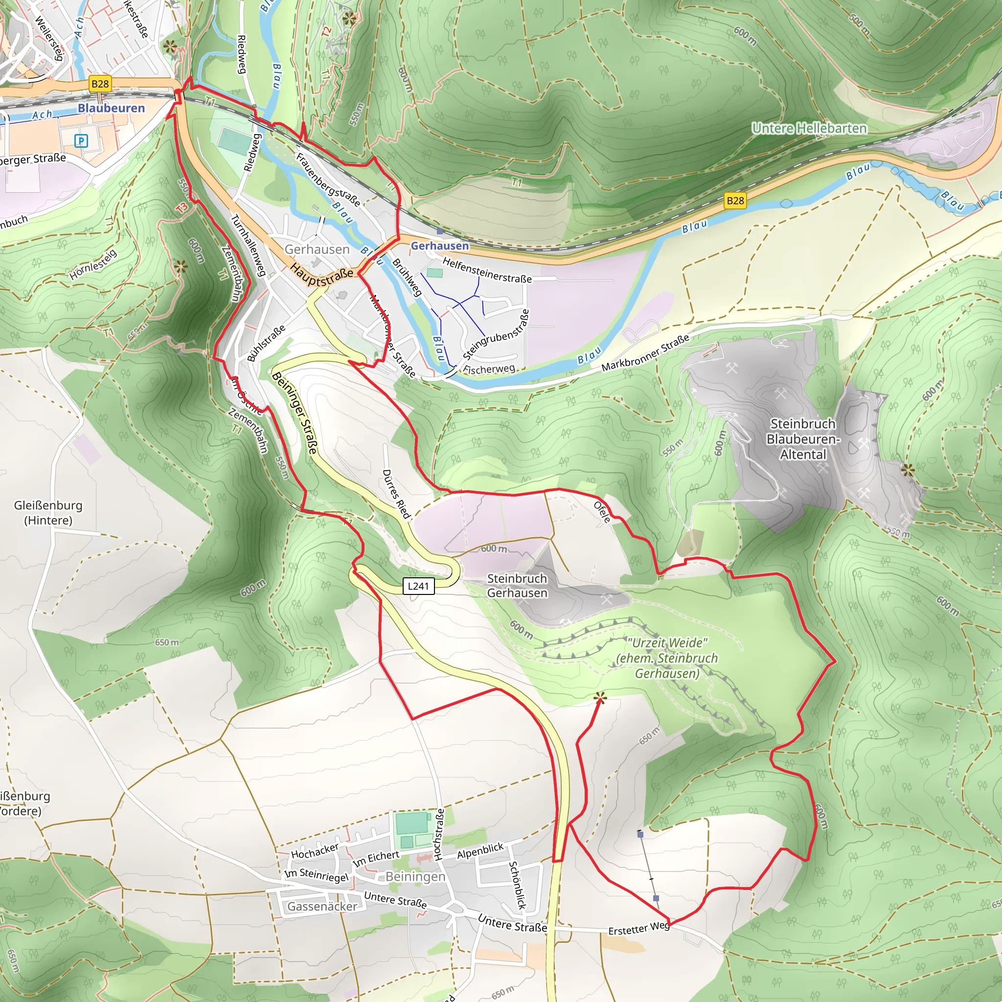Blaubeur Felsensteig and Kleine Blautour mobile static map
