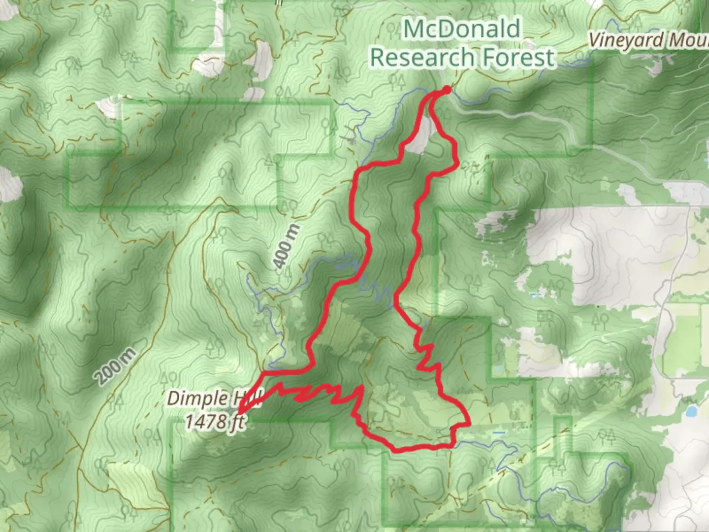 An image depicting the trail Upper Dan's and Lower Horse Loop Trail from Lewisburg Saddle and its surrounding area.