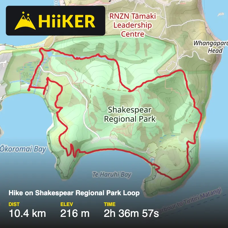A map preview of the recording Hike on Shakespear Regional Park Loop.