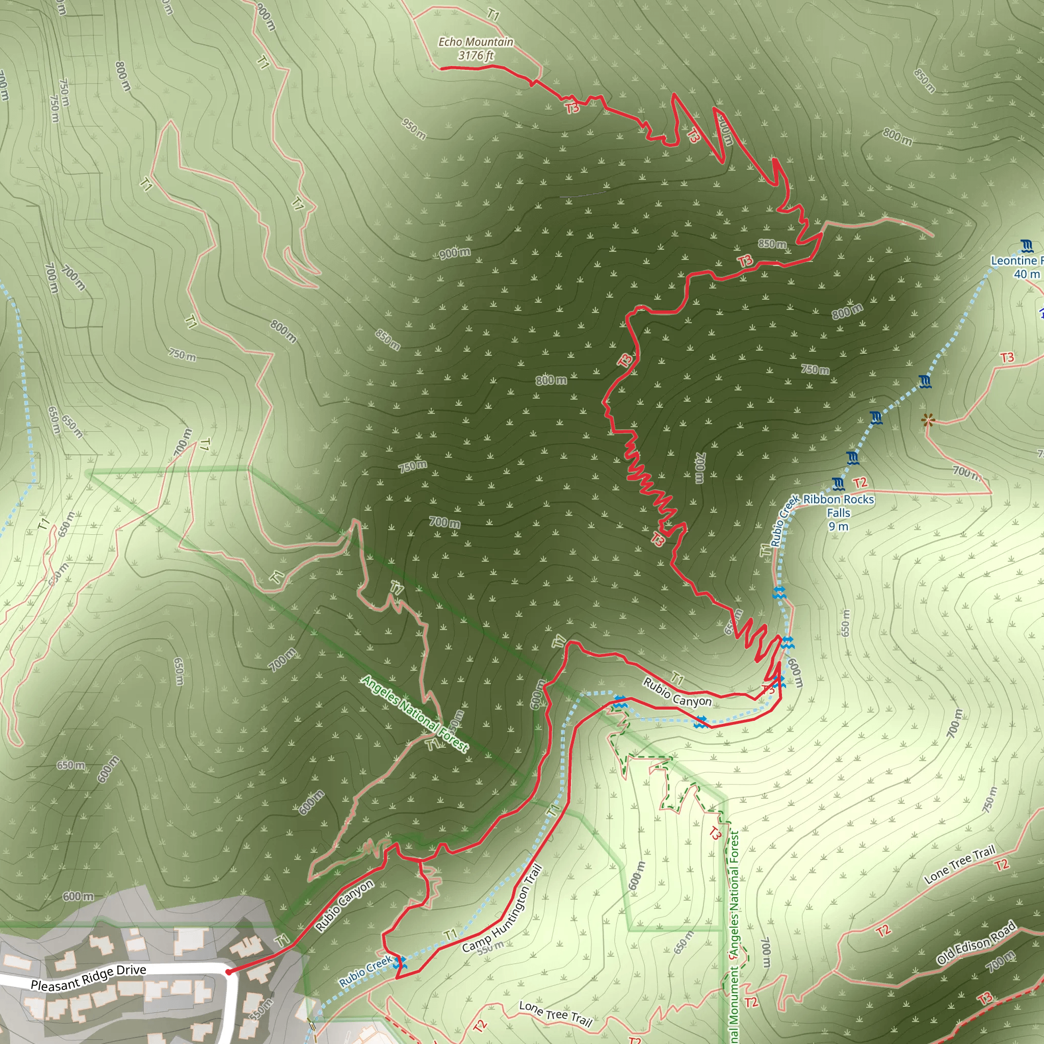 Echo Mountain via Rubio Canyon and Camp Huntington Trail mobile static map