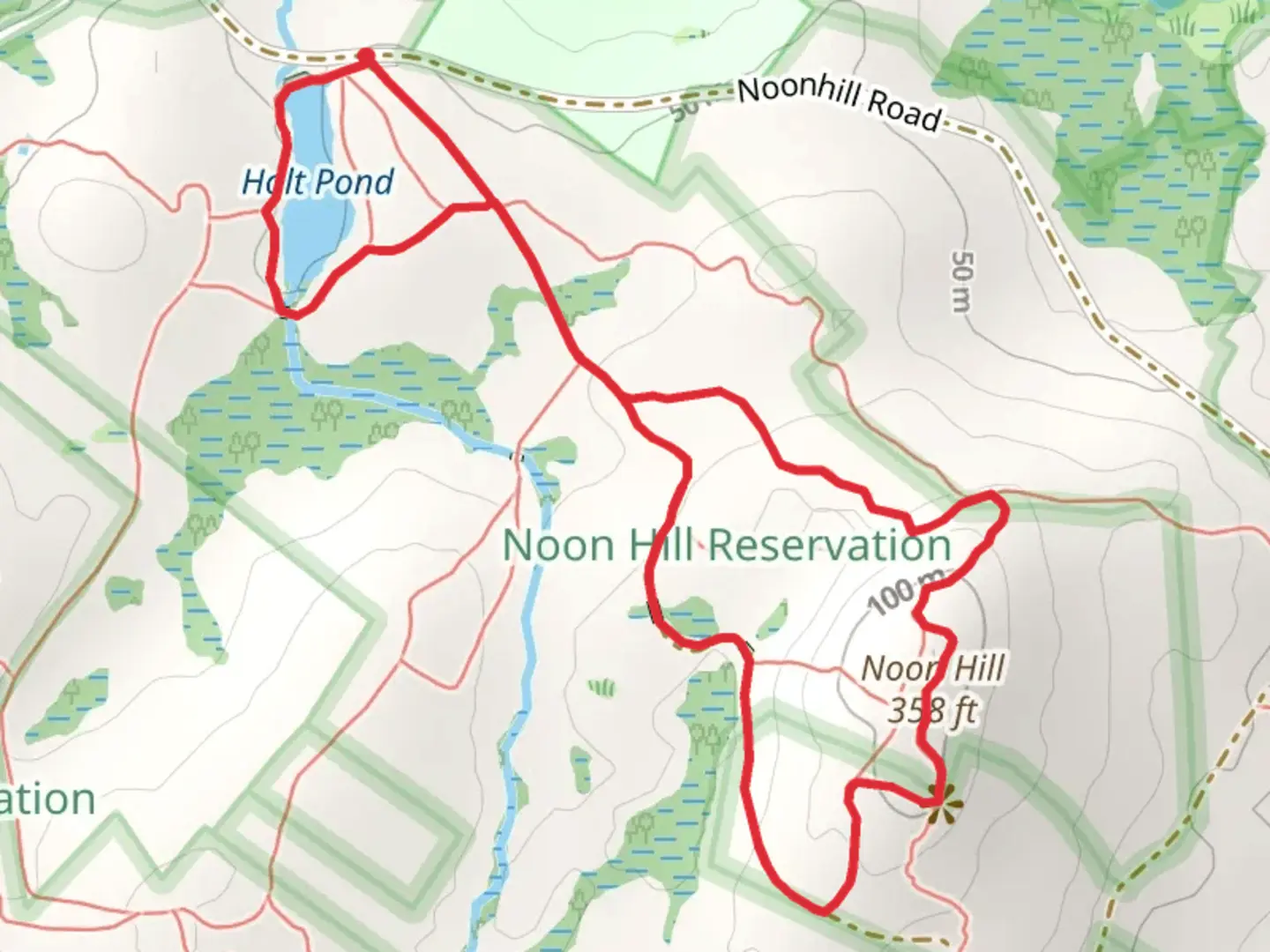 An image depicting the trail Noon Hill and Holt Pond Loop Trail and its surrounding area.