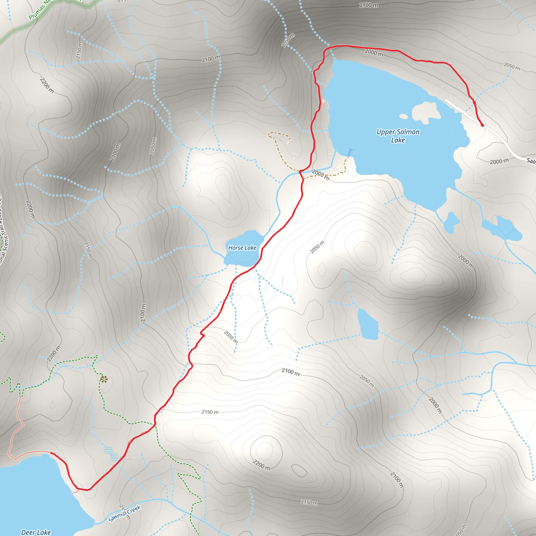 Deer Lake and Horse Lake from Salmon Lake Road mobile static map