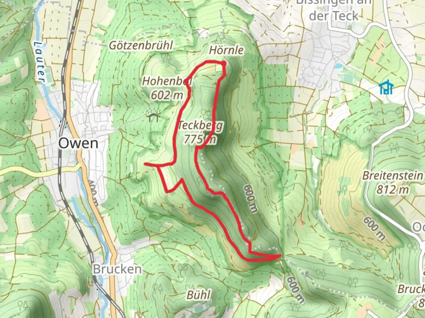 An image depicting the trail Gelber Fels and Boelle Teck via Tecksteige and its surrounding area.