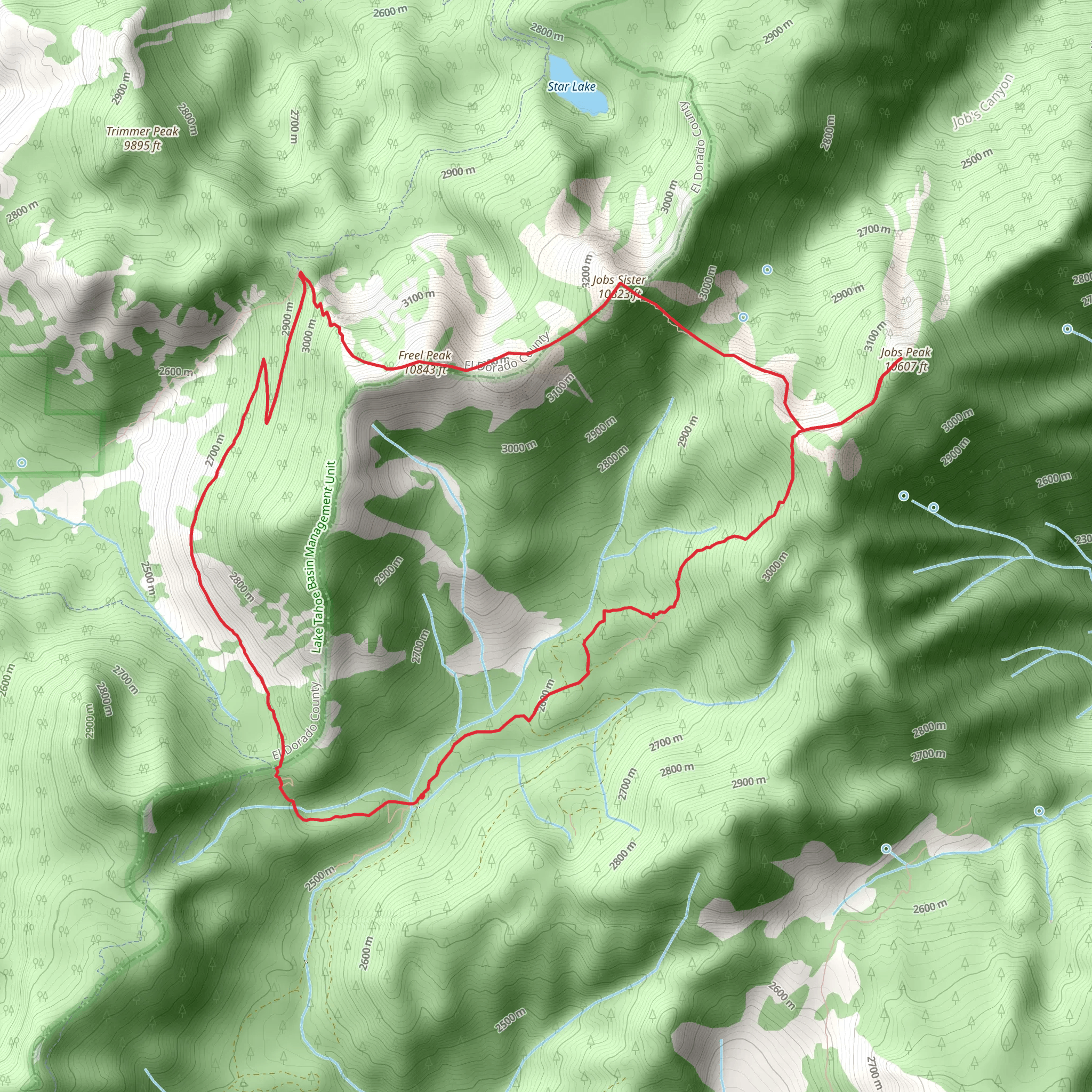 Job's Sister, Jobs Peak and Freel Peak via Tahoe Rim Trail mobile static map