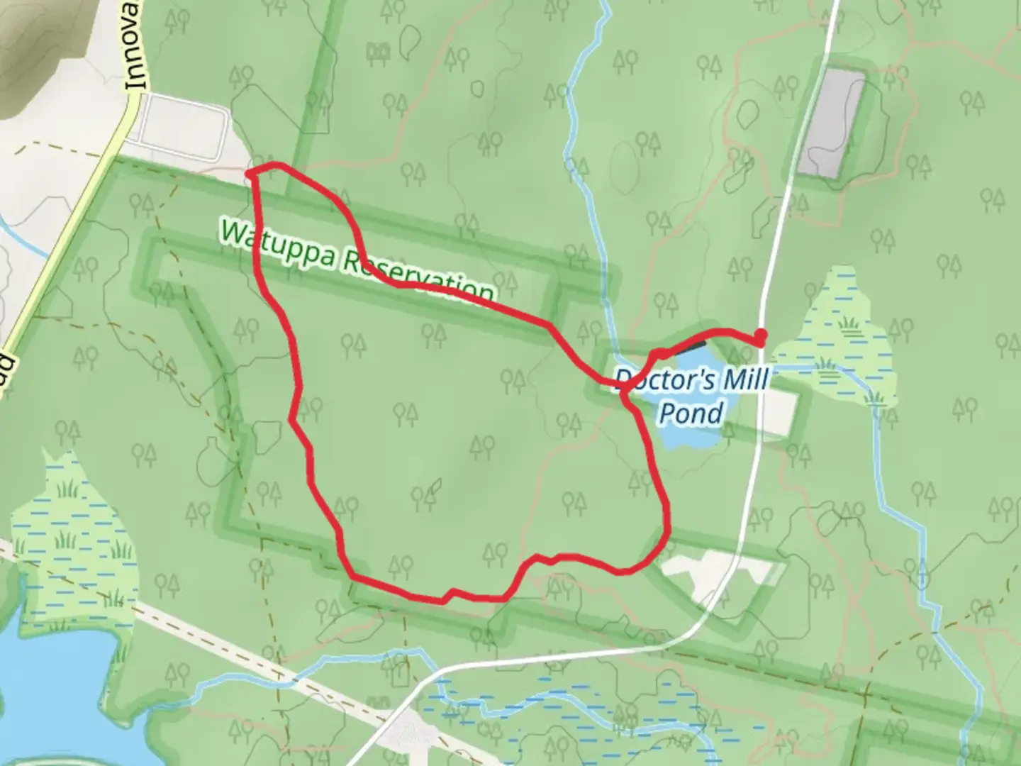 An image depicting the trail Doctor's Mill Pond Loop and its surrounding area.