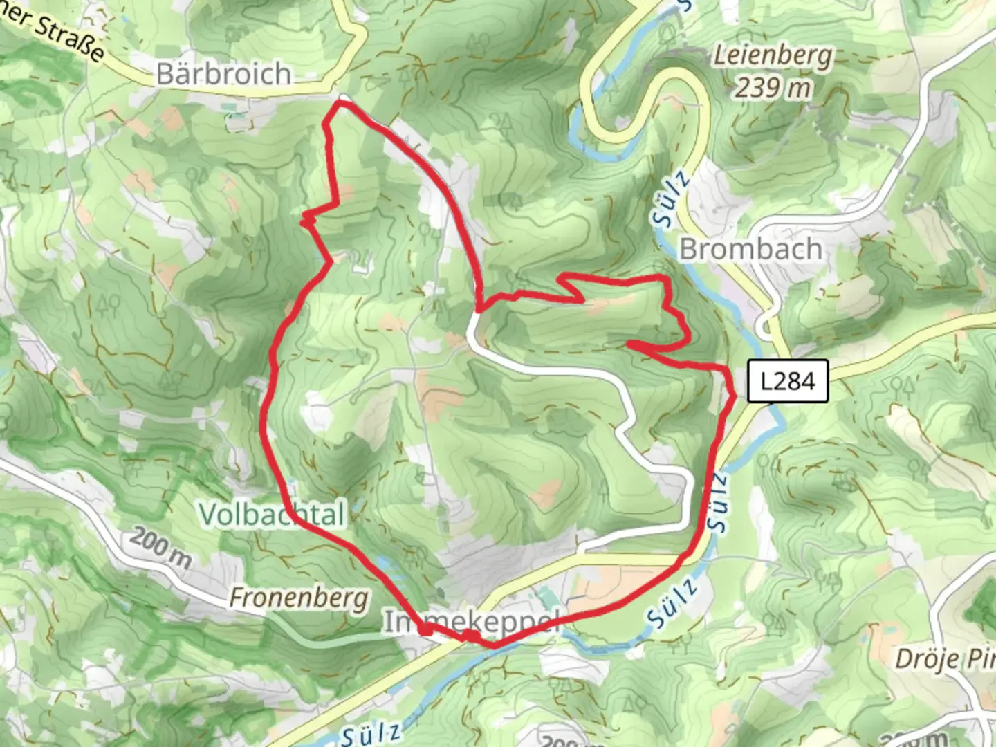 An image depicting the trail Wanderparkplatz Immekeppel Rundweg and Brombacher Eiche A3 and its surrounding area.