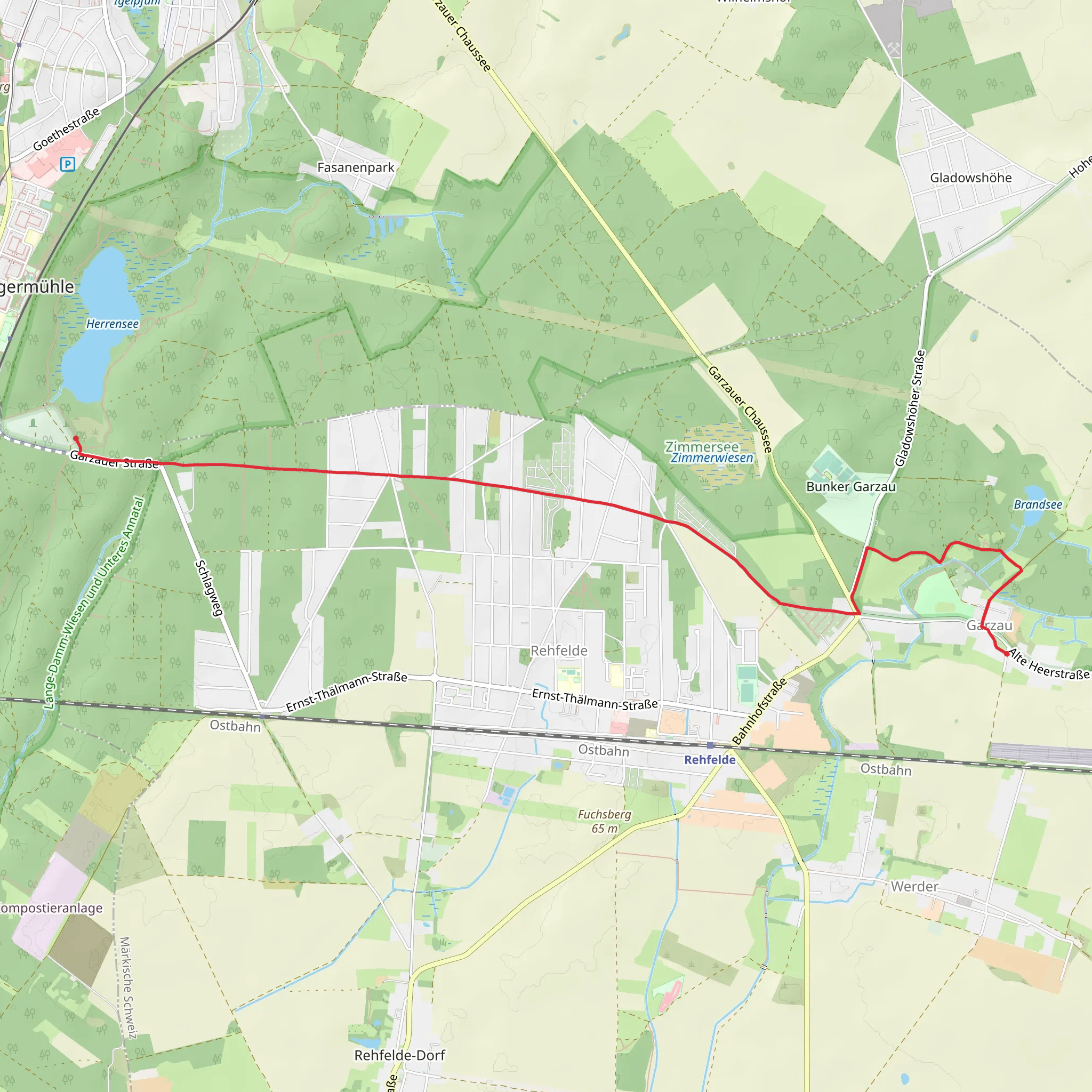 Garzau to Hegermuehle via Strausberg Buckow mobile static map