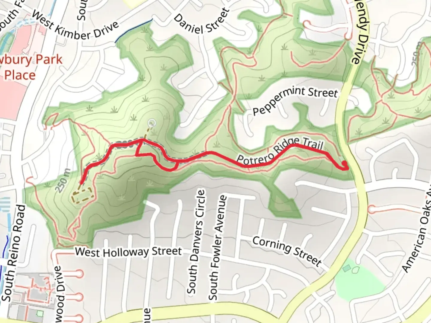 An image depicting the trail Potrero Ridge Trail and its surrounding area.