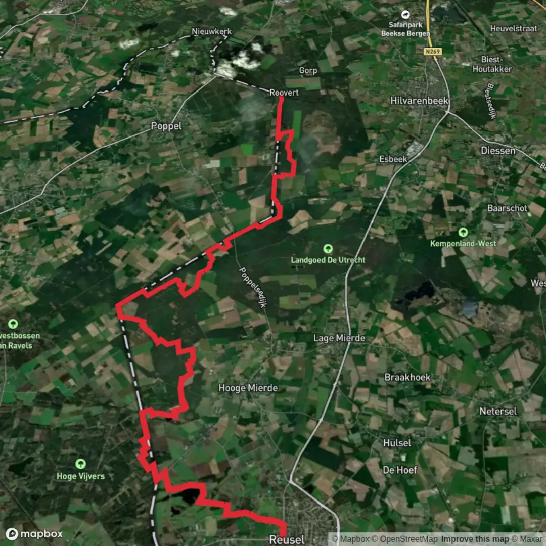 An image depicting the trail Reusel to Roovert via Grenslandpad and its surrounding area.