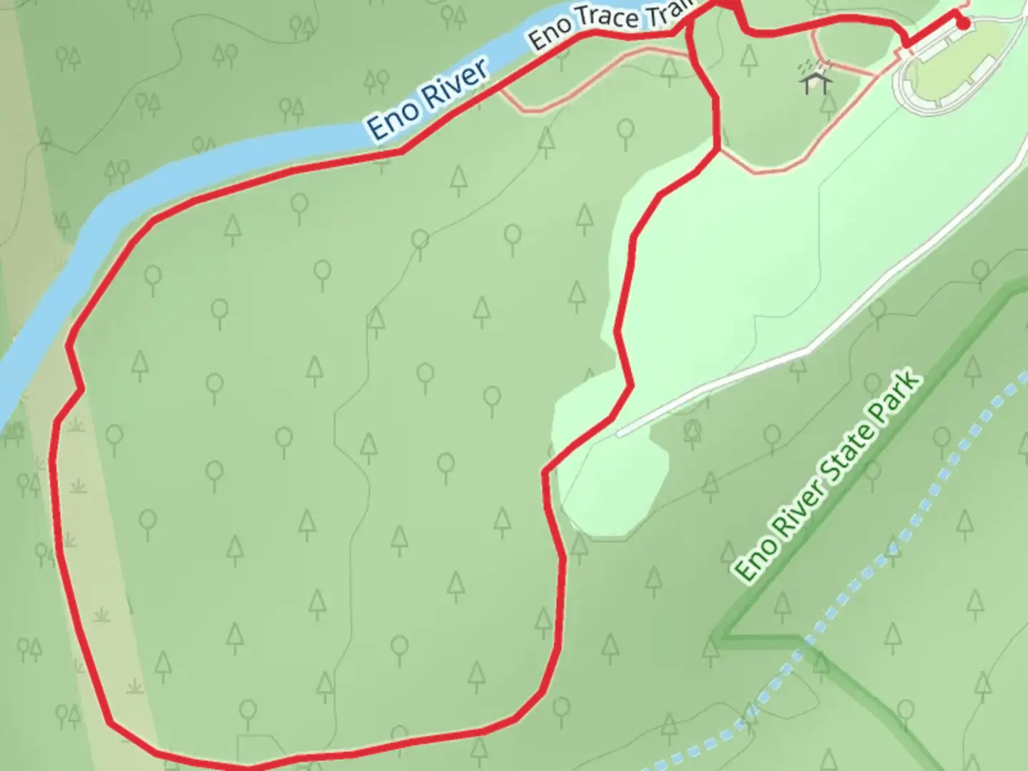 An image depicting the trail Cox Mountain and Eno Trace Loop Trail and its surrounding area.