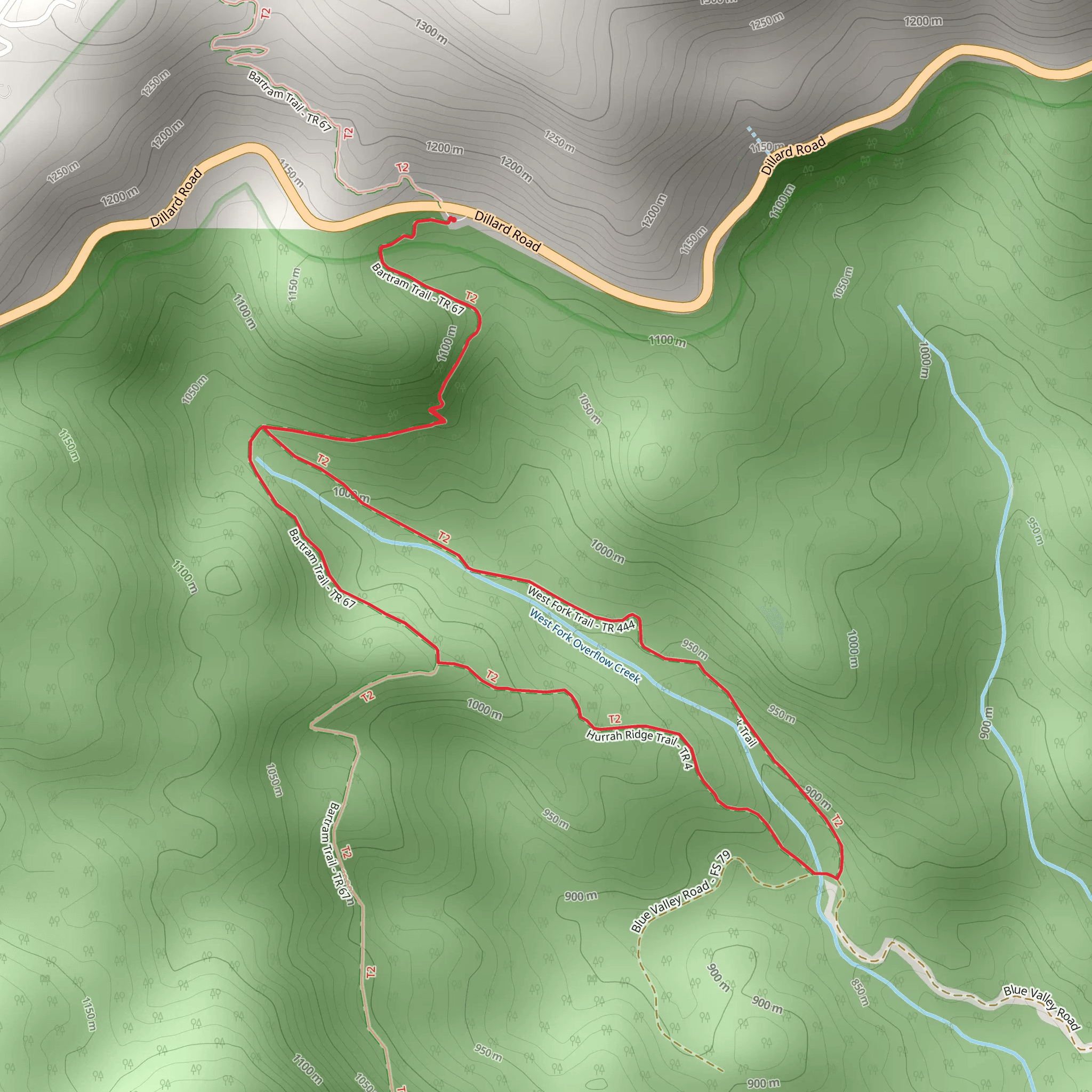 Bartram, West Fork and Hurrah Ridge Loop Trail mobile static map