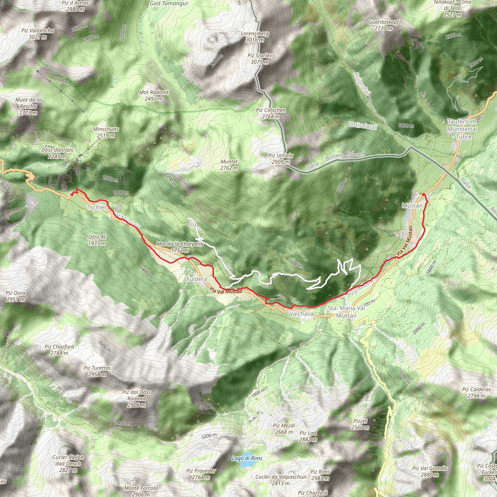 Tschierv to Müstair Trail mobile static map