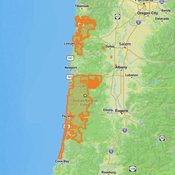 Siuslaw National Forest mobile static map