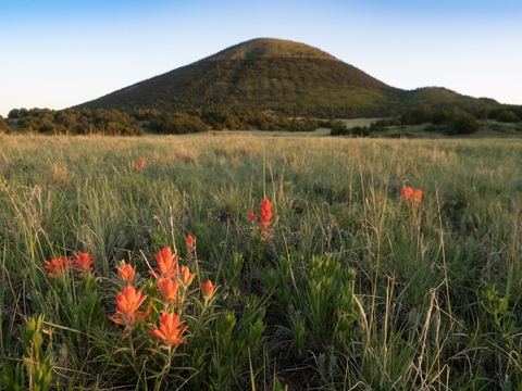 An image depicting the trail Crater Vent Trail and Capulin Mountain Loop and its surrounding area.