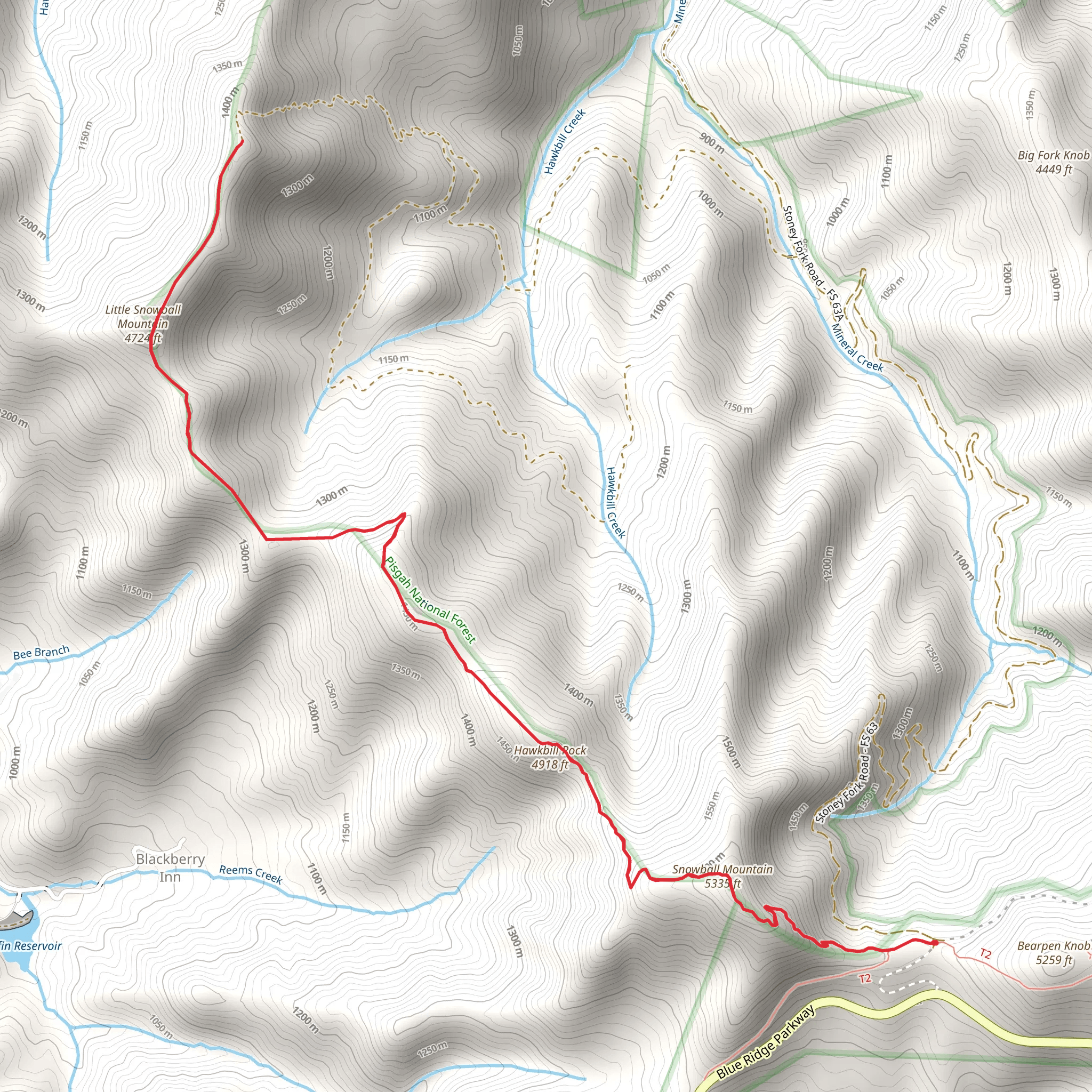 Snowball Mountain, Hawkbill Rock and Little Snowball Mountain via Snowball Trail mobile static map