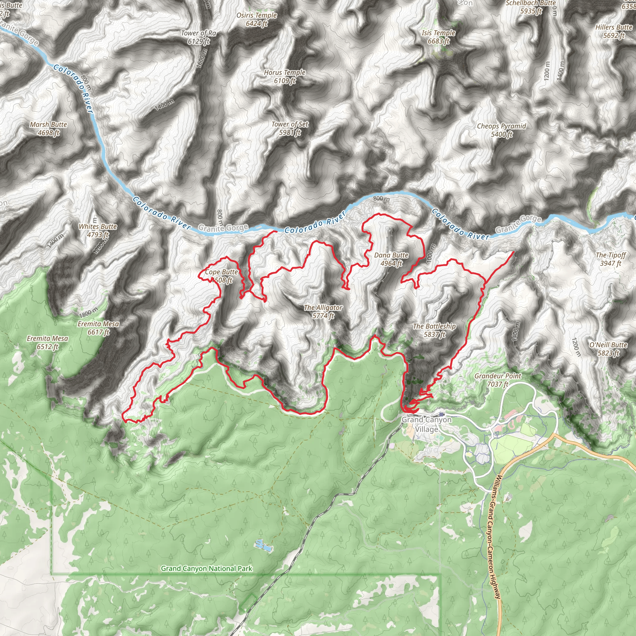 Hermit Trail to Bright Angel Trail mobile static map