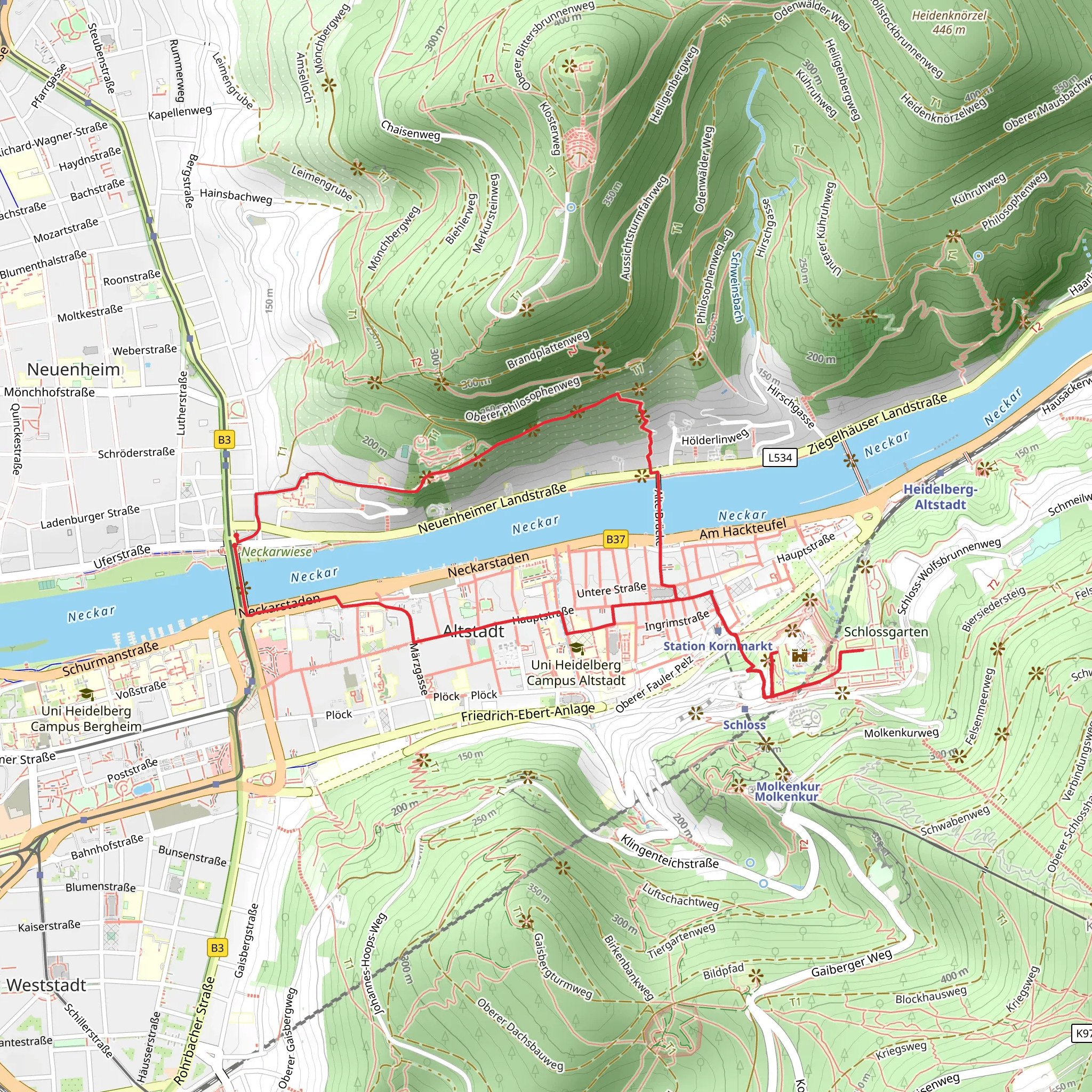 Odenwald-Vogesen Weg Teil and Hauptstrasse via Neckar mobile static map