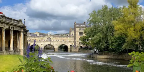An image depicting the trail Minehead to Bath Abbey in Somerset and its surrounding area.