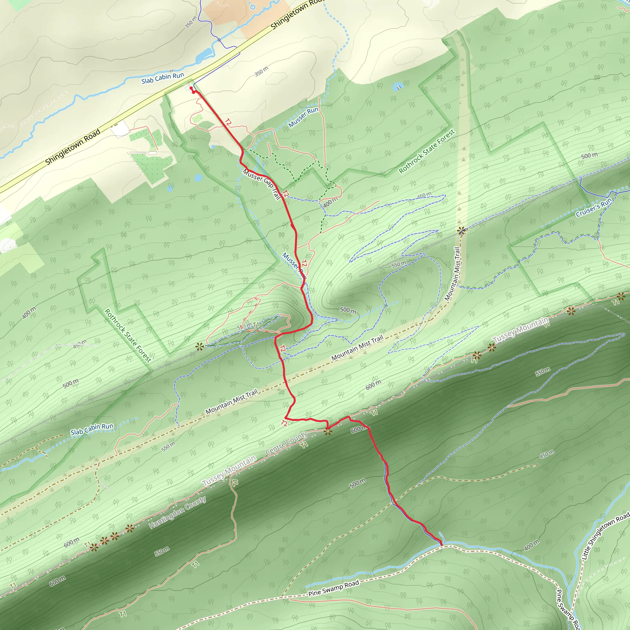 Musser Run via Ruby Ridge Trail mobile static map