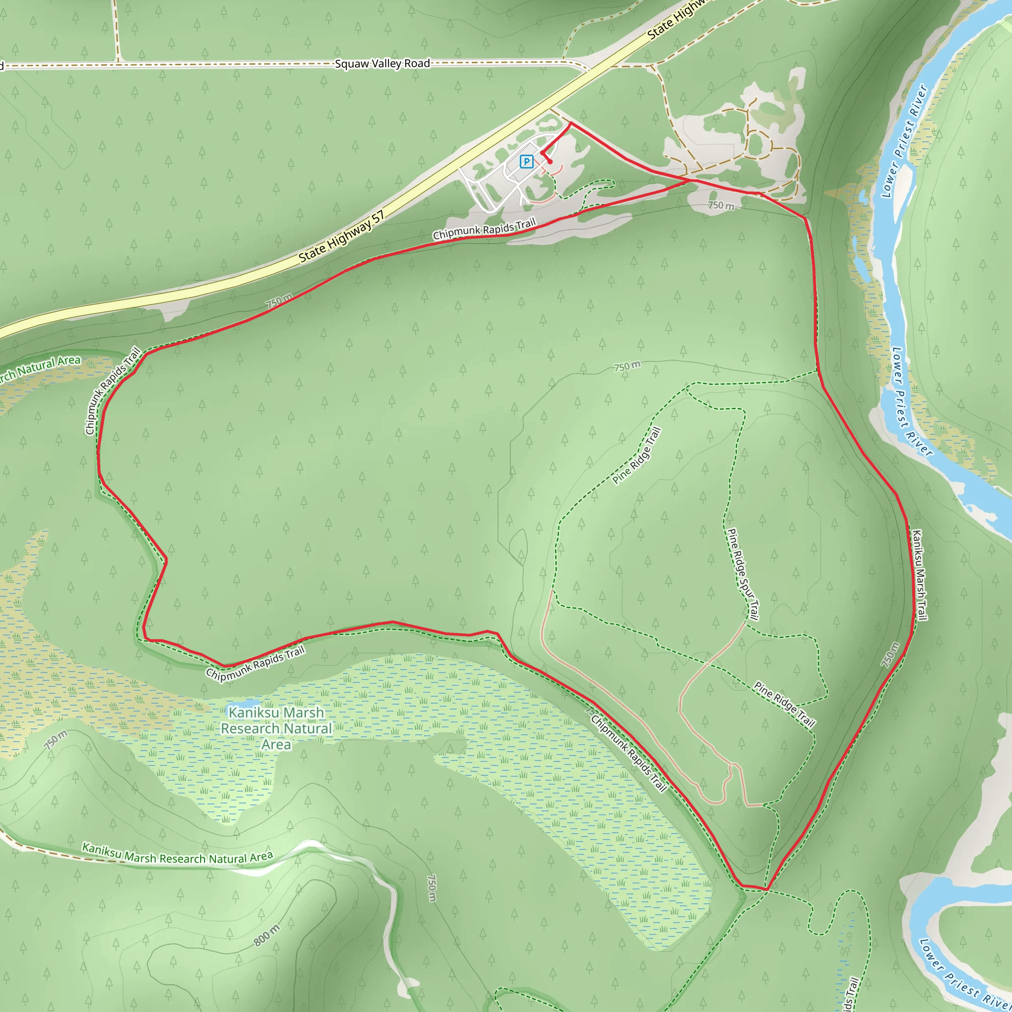 Chipmunk Rapids and Kaniksu Marsh Loop Trail mobile static map