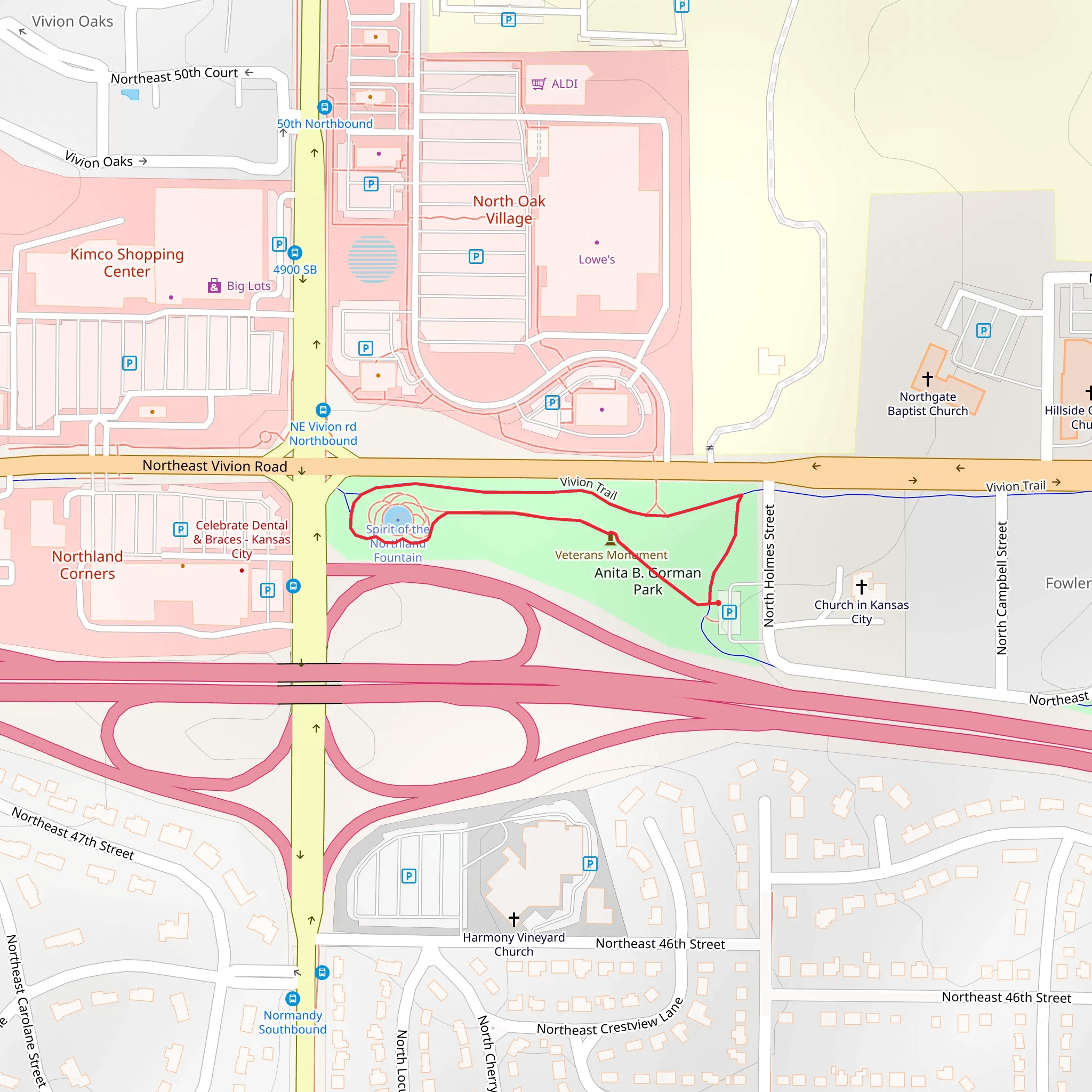 Anita B Gorman Park Loop via Vivion Trail mobile static map
