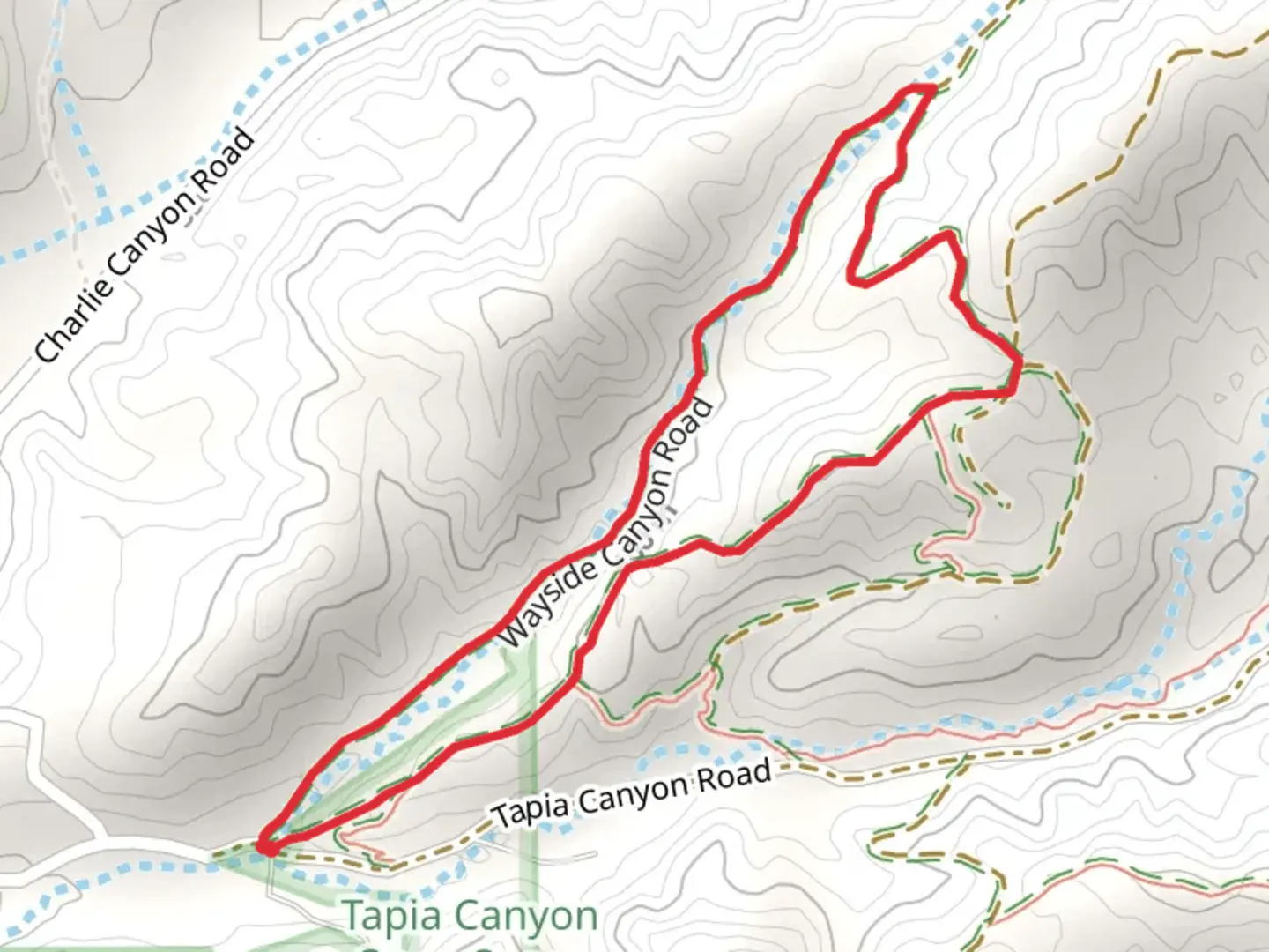 An image depicting the trail Wayside Canyon Road and Nutcase Ridge Loop and its surrounding area.