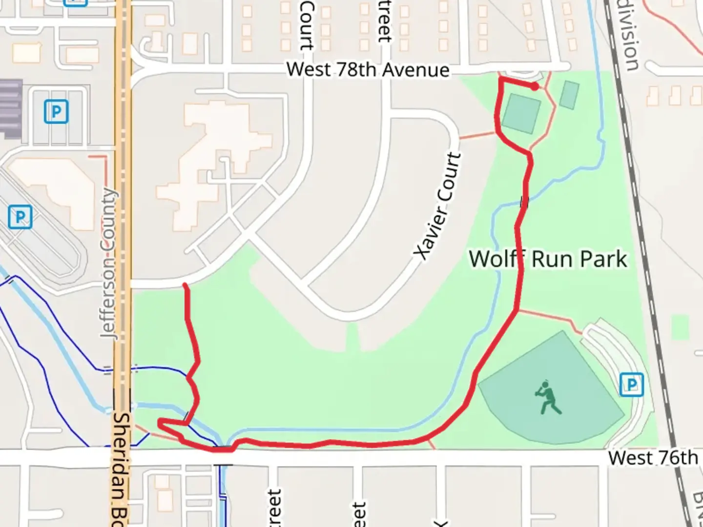An image depicting the trail Wolff Run Park and its surrounding area.