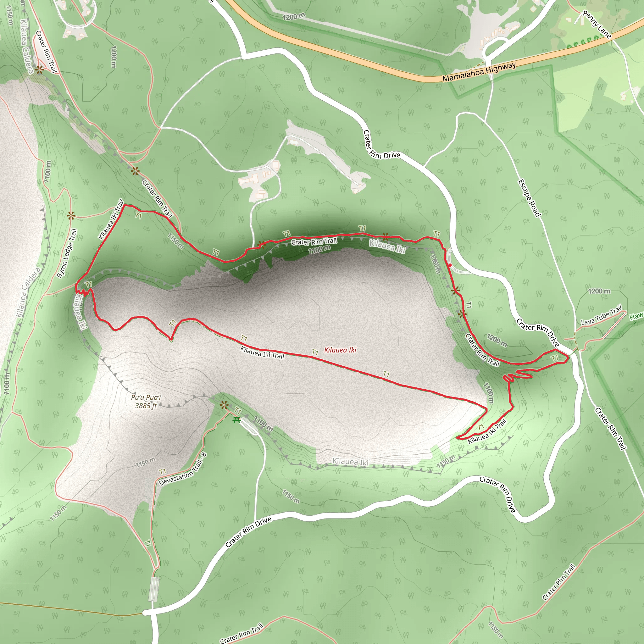 Kīlauea Iki Loop via Crater Rim Trail mobile static map