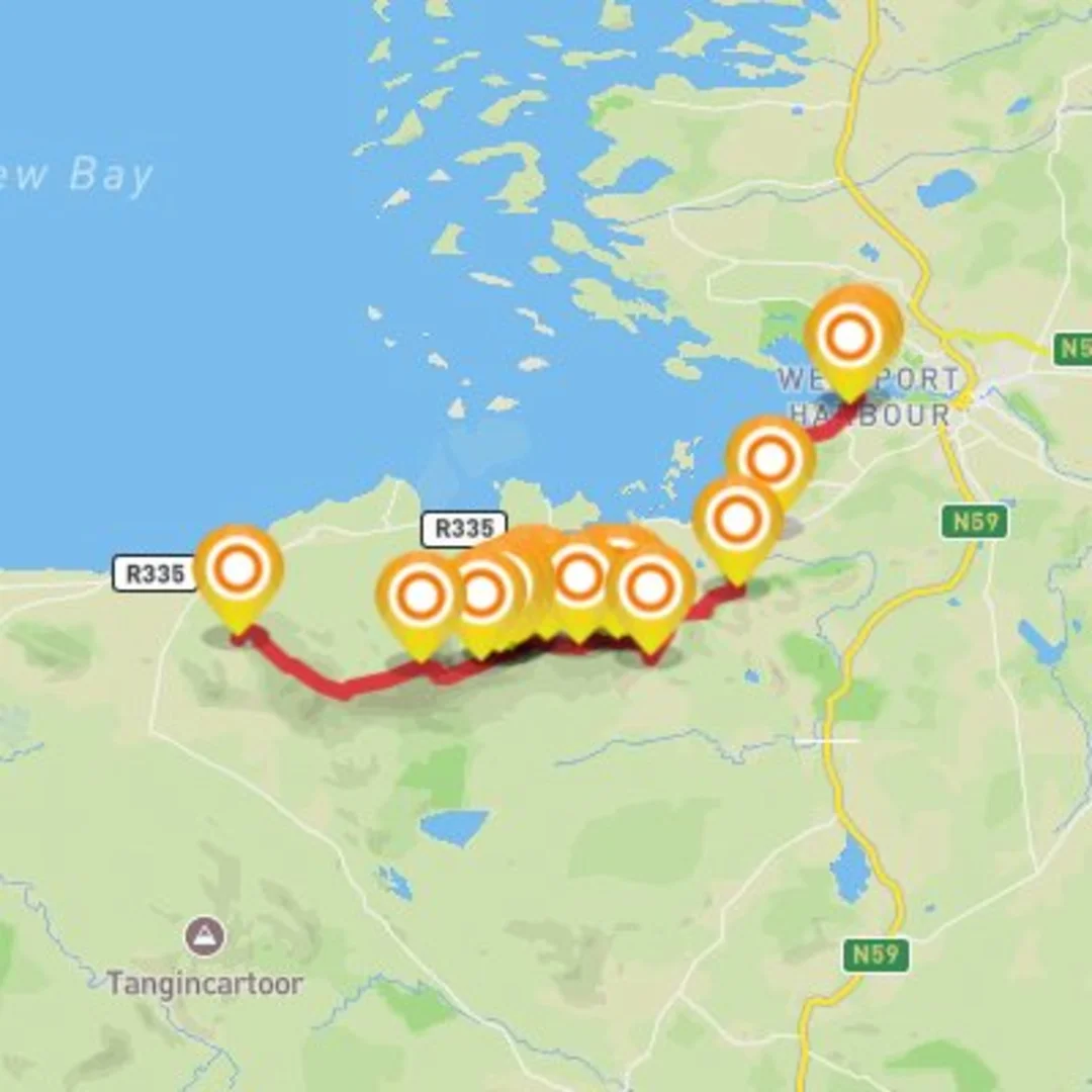 An image depicting the trail Croagh Patrick to Coast Hotel Saturday (medium) and its surrounding area.