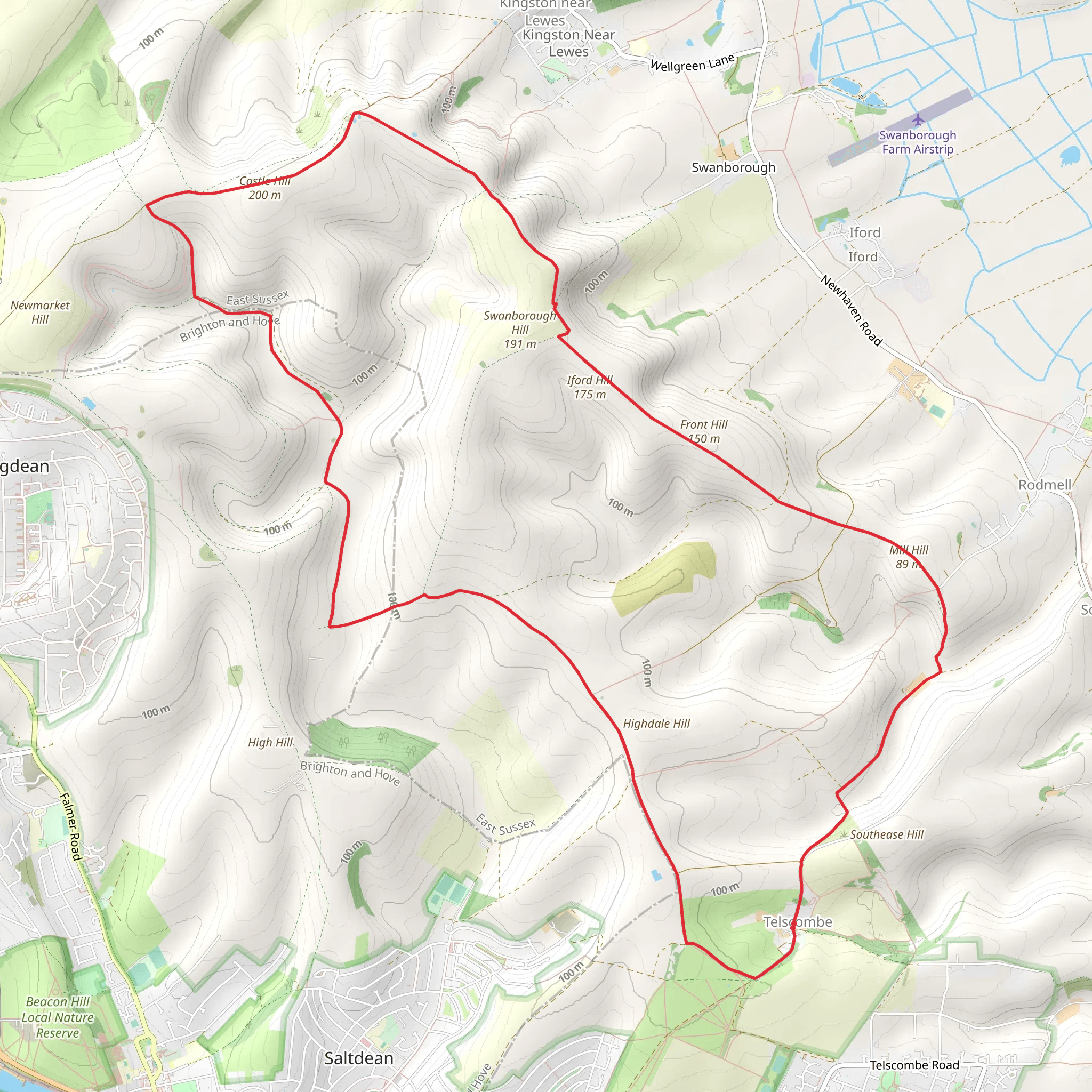 Castle Hill NNR, Meridian Line and Mill Hill from Telscombe mobile static map