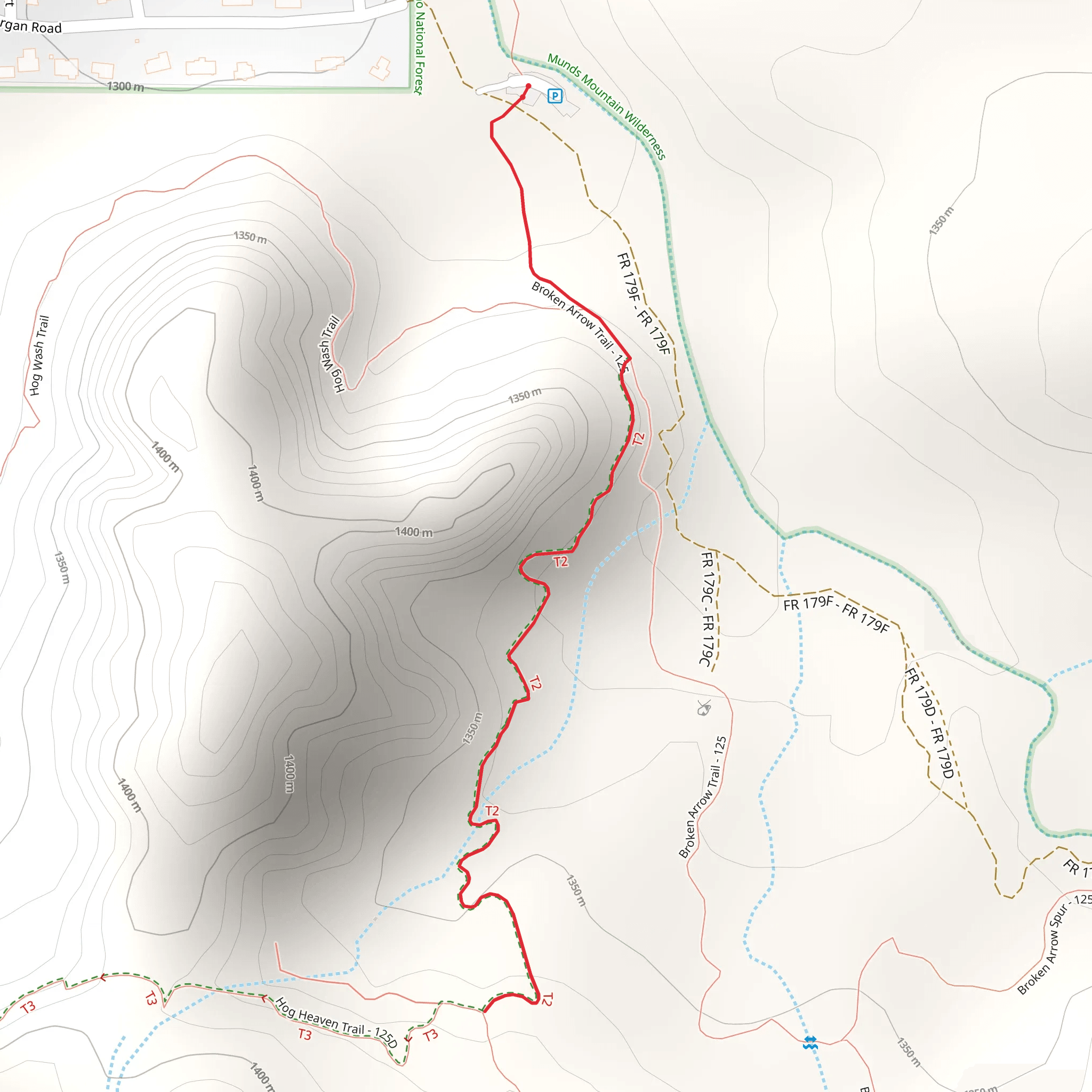 Twin Buttes Trail via Broken Arrow Trail mobile static map