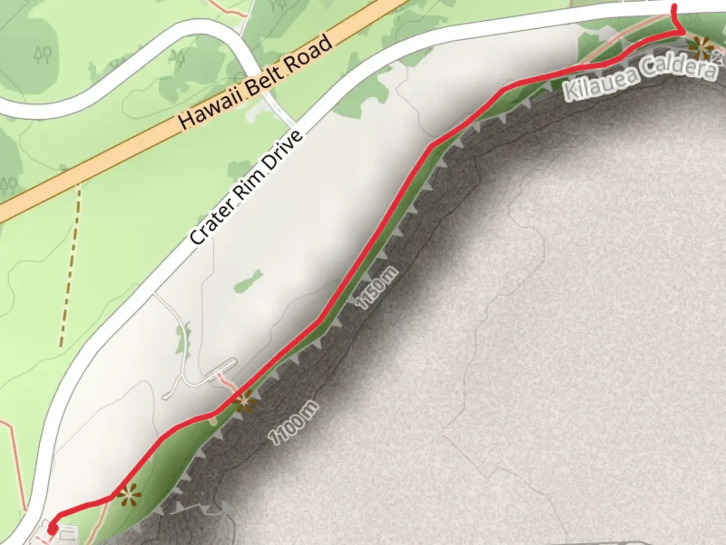 An image depicting the trail Crater Rim Trail Out and Back and its surrounding area.