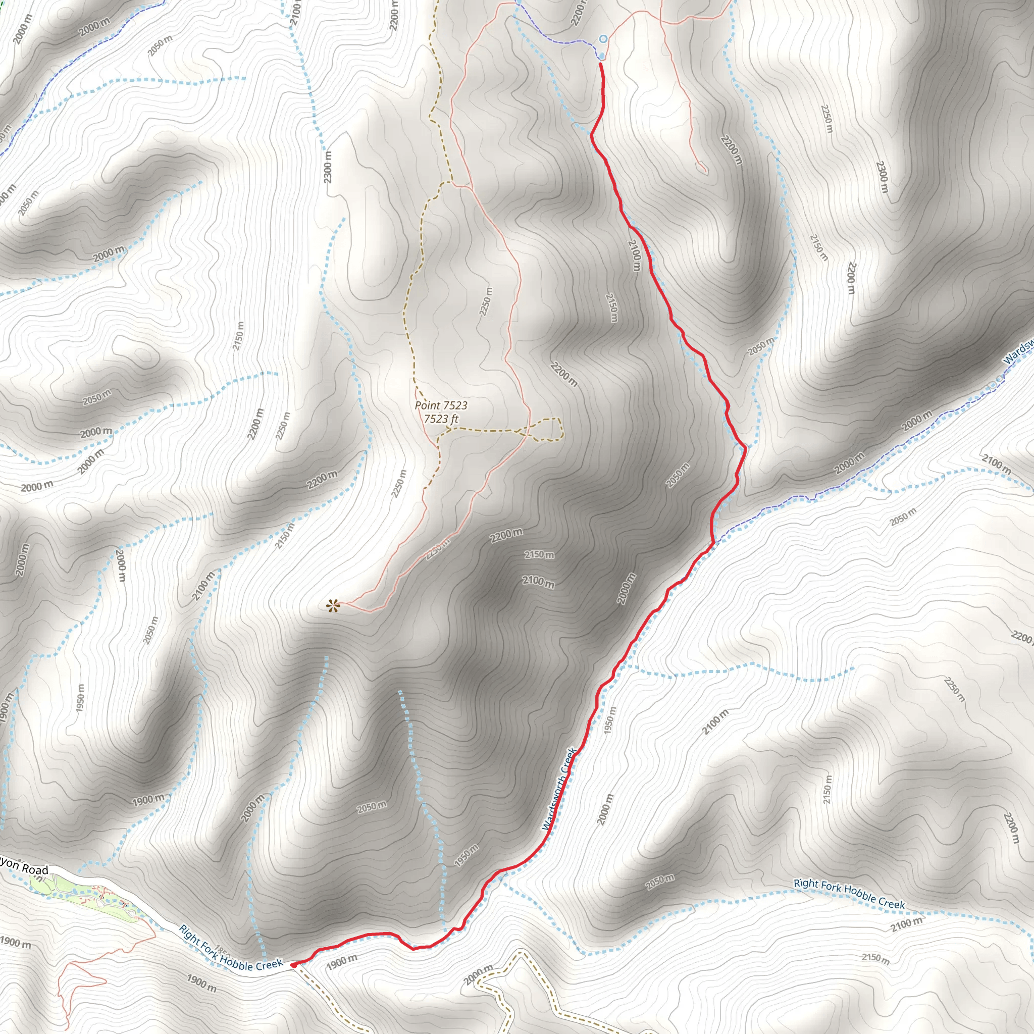 Wardsworth Canyon Trail and Dry Canyon Cutoff mobile static map