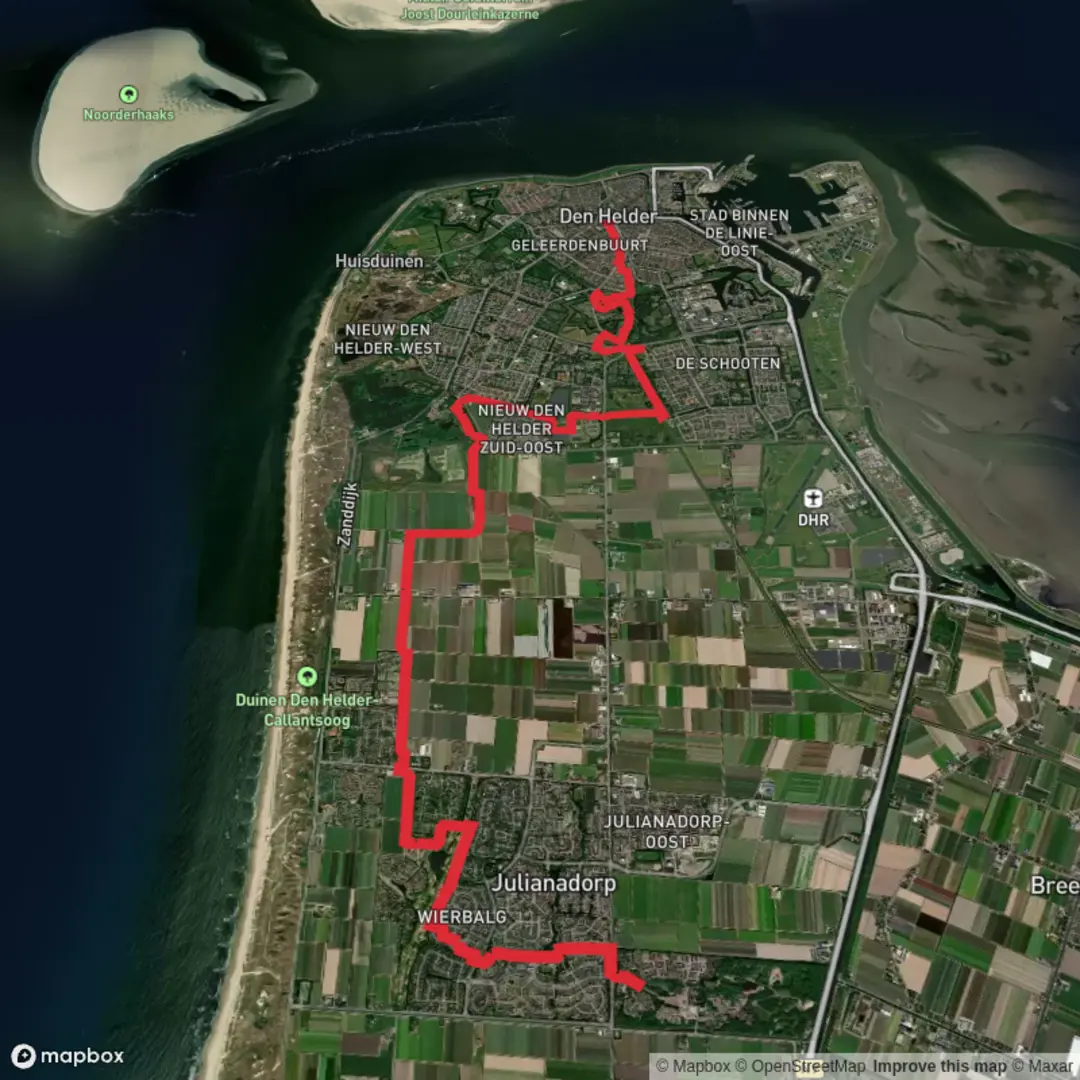 An image depicting the trail Noorderhaven to Den Helder via Mariendal and De Nollen and its surrounding area.