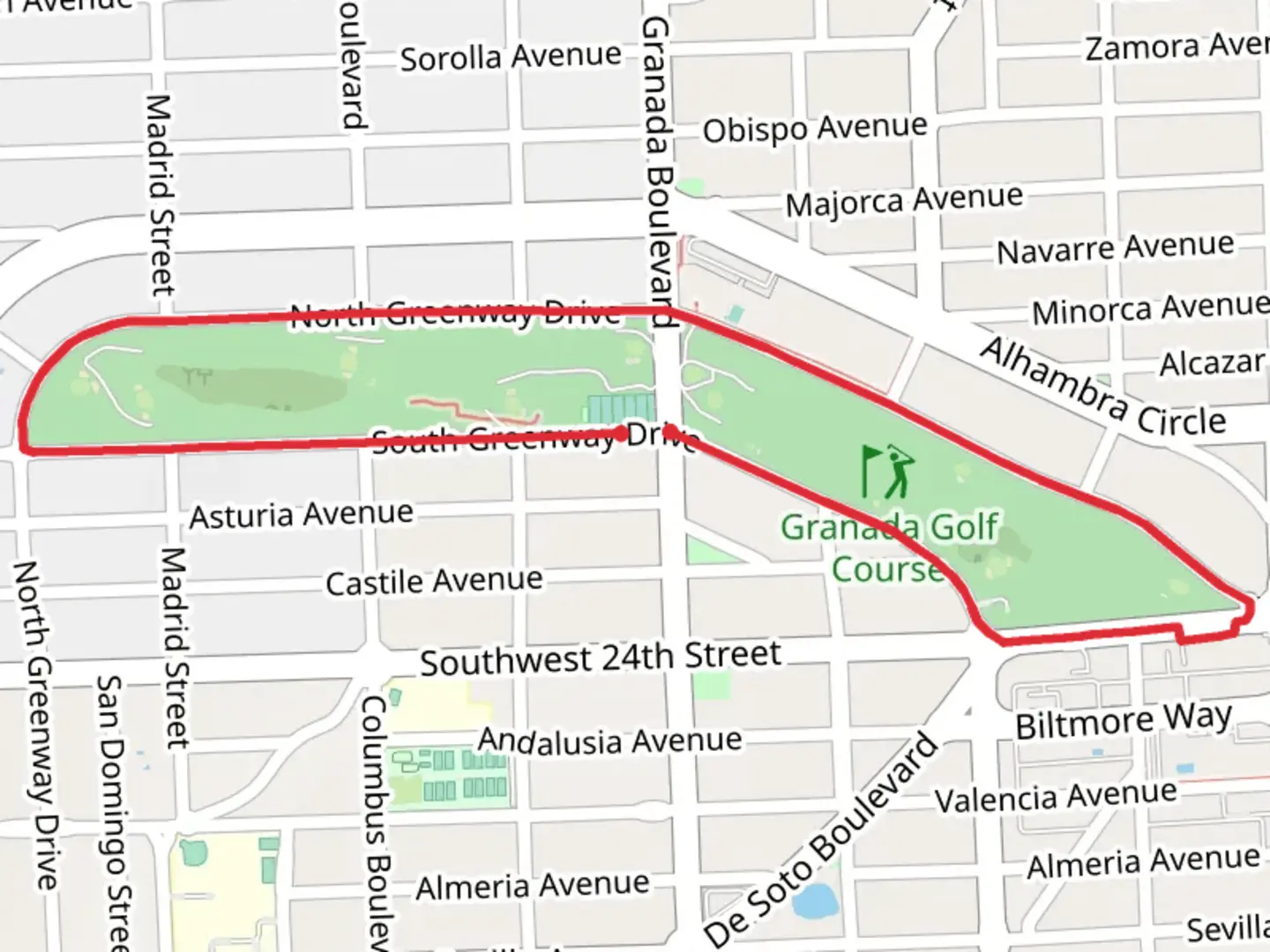 An image depicting the trail Granada Golf Course Loop and its surrounding area.
