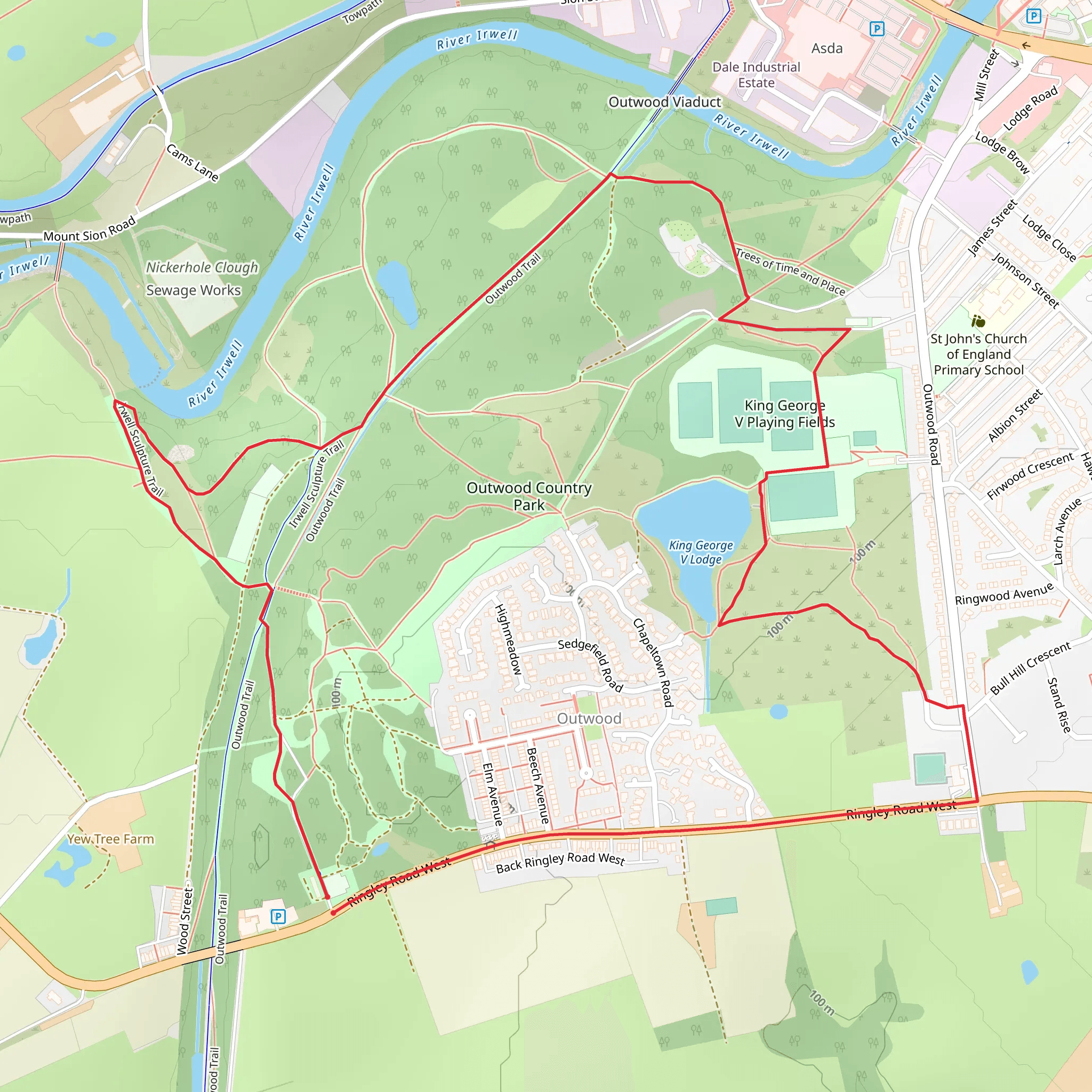 King George V Lodge and Outwood Country Park Loop mobile static map