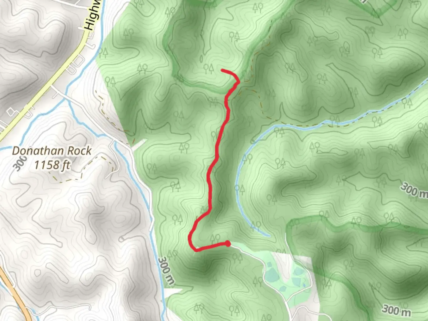 An image depicting the trail Trace Branch from Menifee County Park and its surrounding area.