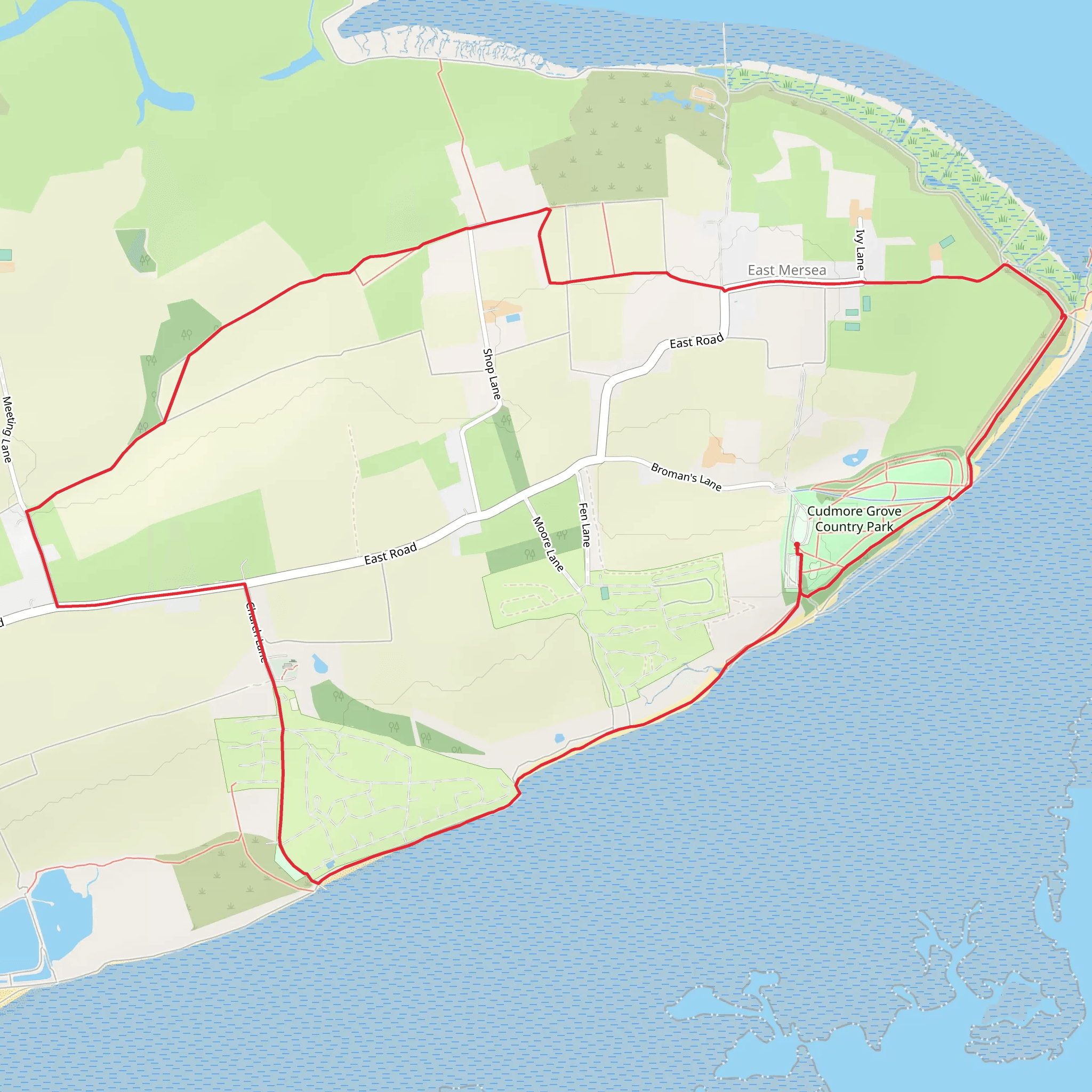 Coopers Beach Holiday Park and Cudmore Grove Country Park Loop mobile static map