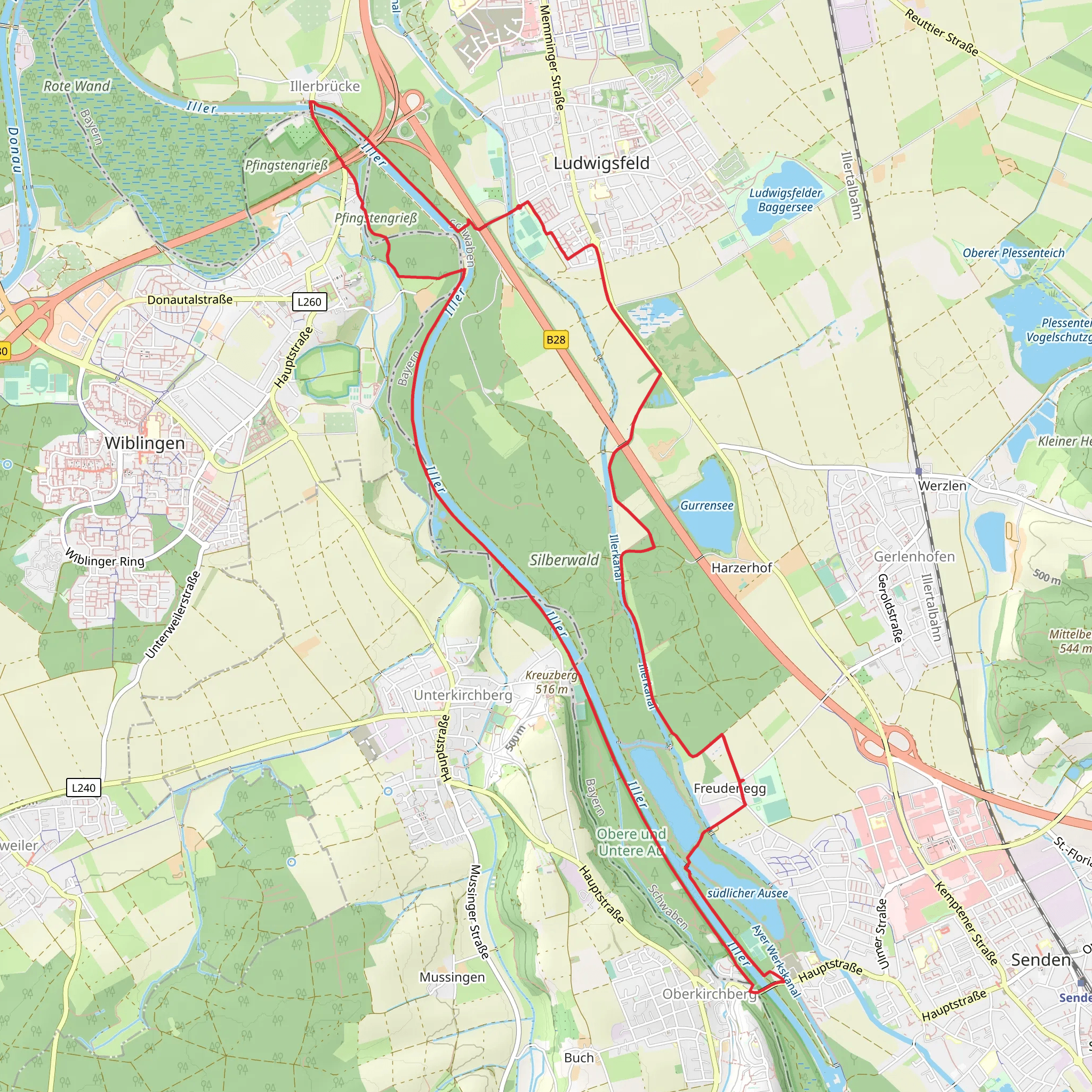 Iller via Ulm - Friedrichshafen and Schwalbenweg mobile static map