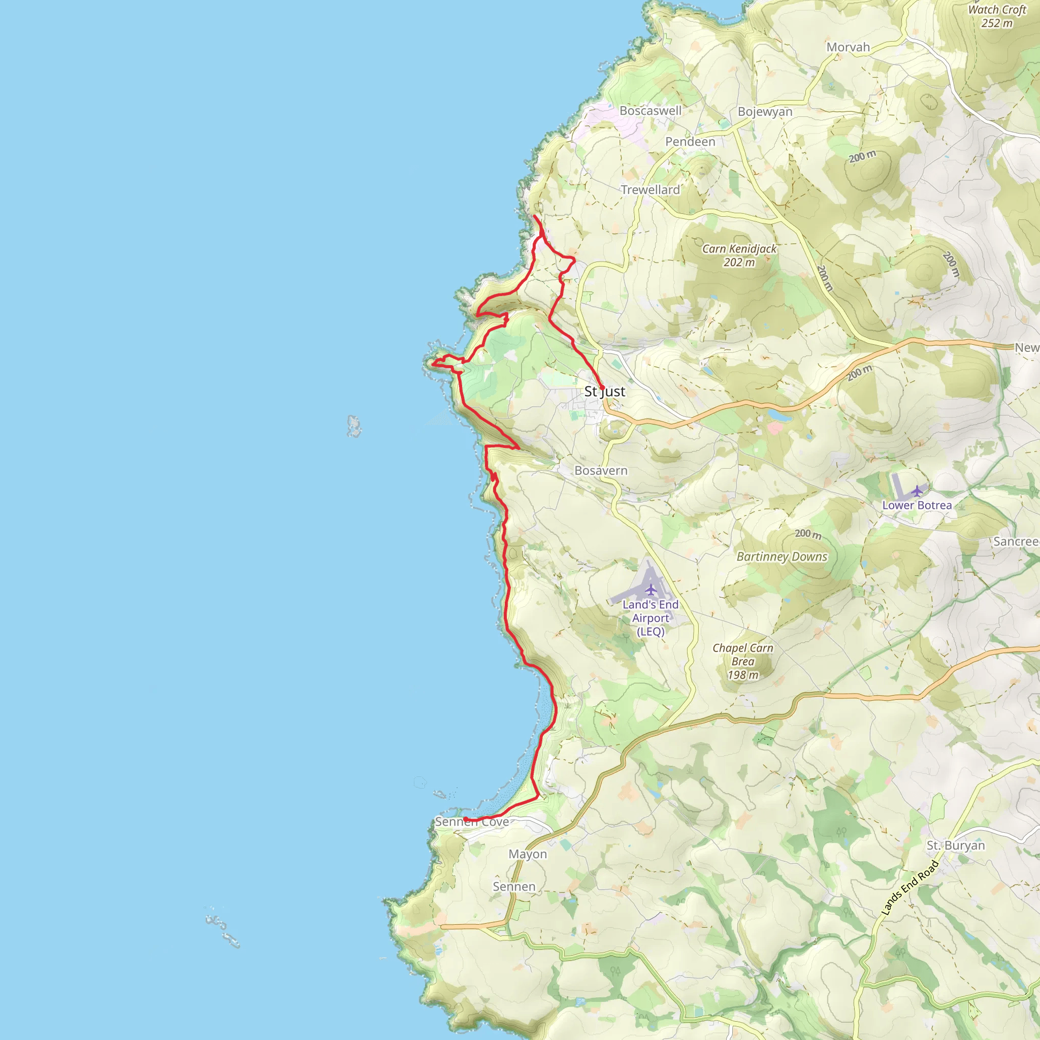 Sennen Cove to Botallack mobile static map