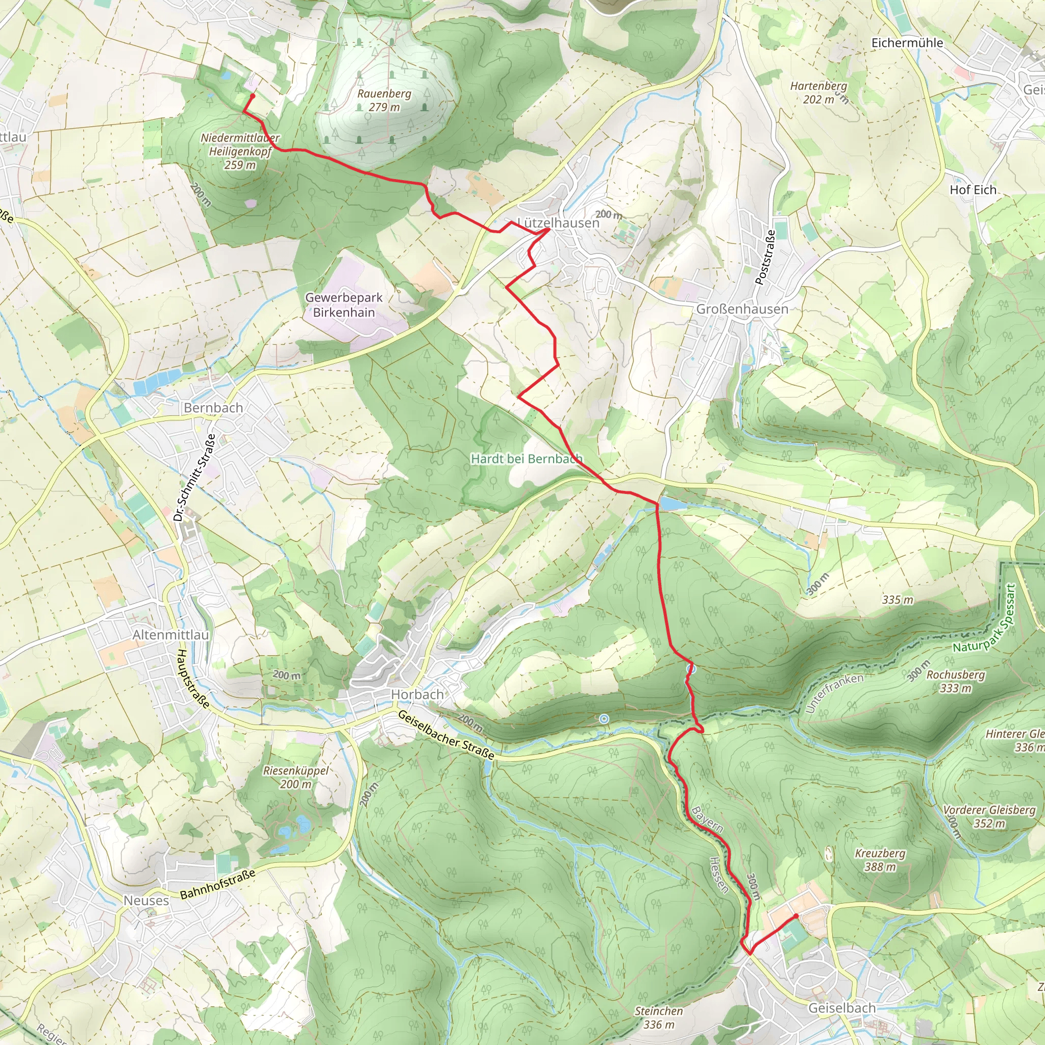Mittelpunktweg to Birkenhainer Strassse via Natur Erlebnispfad mobile static map
