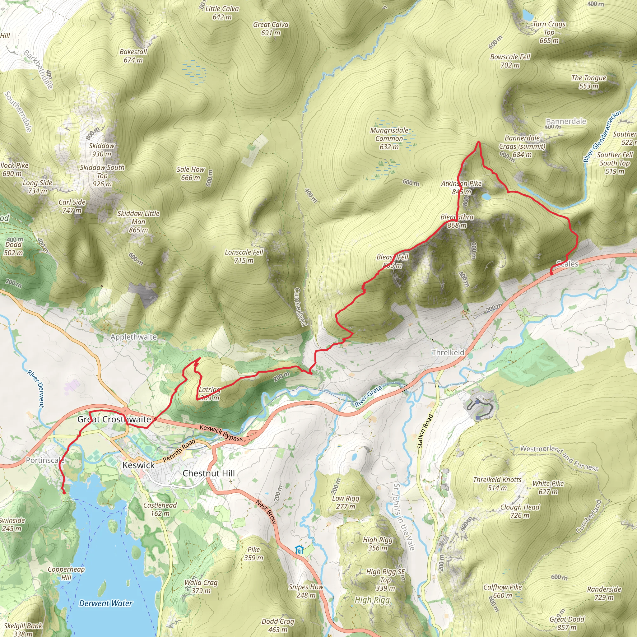 Latrigg and Blencathra Walk mobile static map