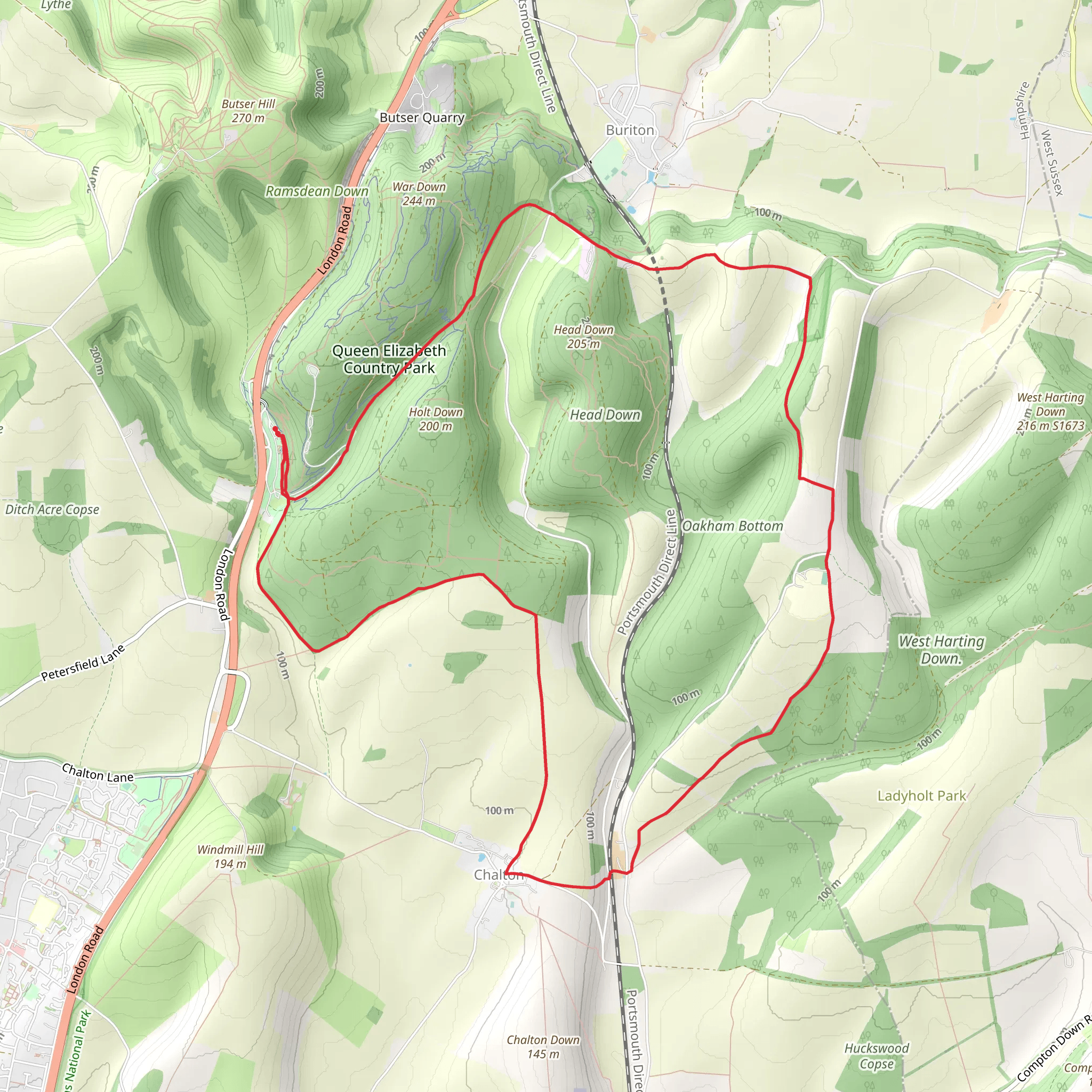 Queen Elizabeth Country Park Circular Walk mobile static map