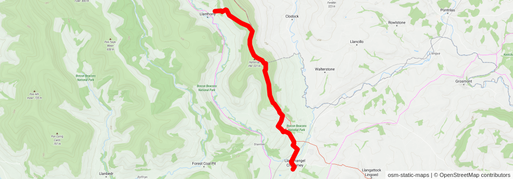 Abergavenny to Llanthony Priory stage 2 Map