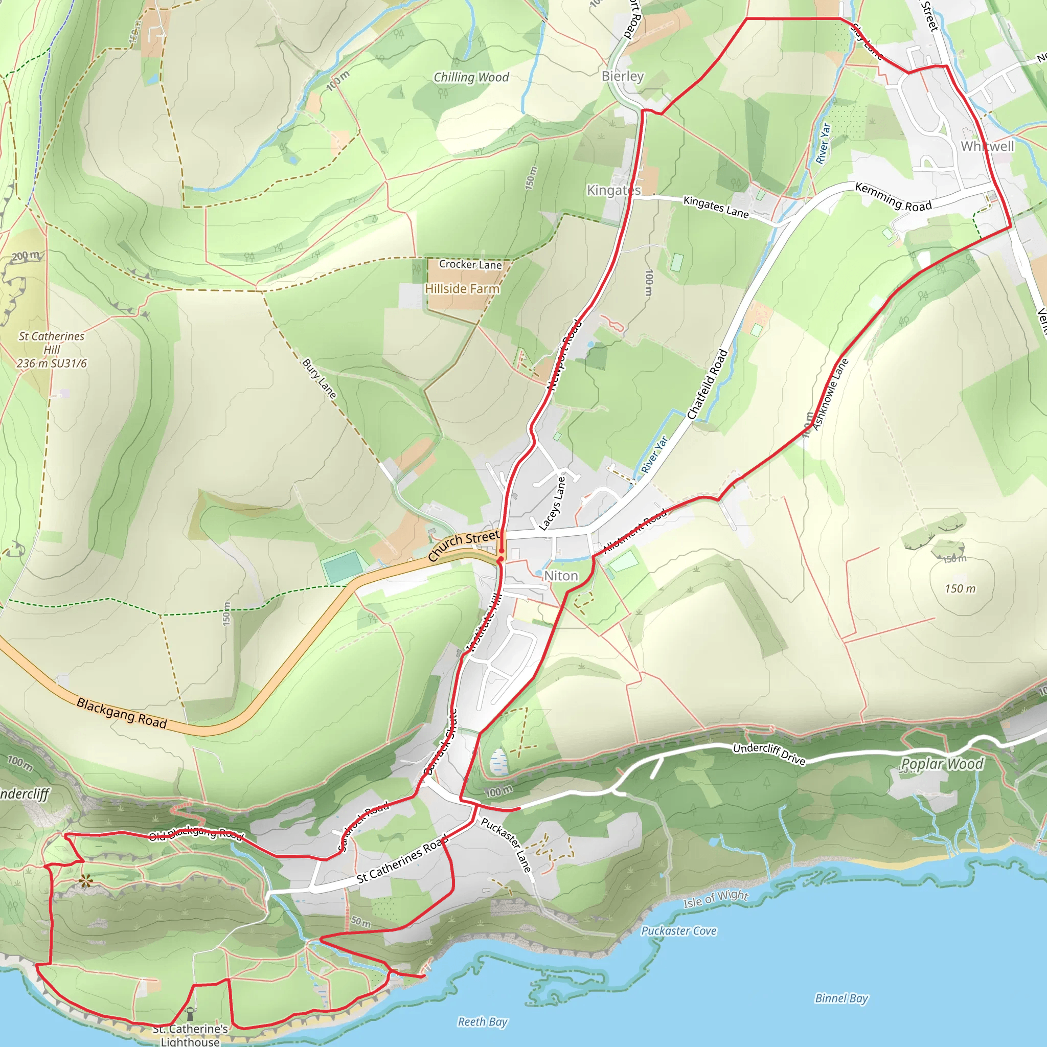 St Catherine's Point, Downsview and Whitwell Cemetery Loop mobile static map