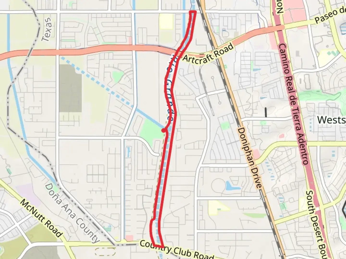 An image depicting the trail Rio Grande and Little River Park Loop and its surrounding area.