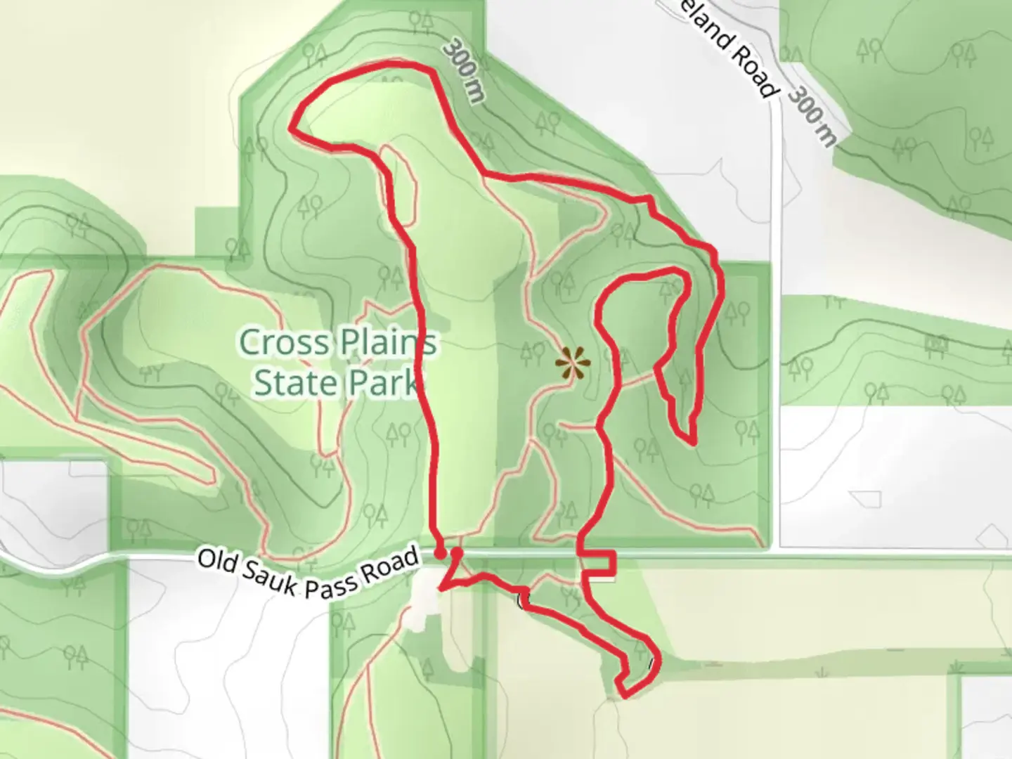 An image depicting the trail Cross Plains State Park Loop and its surrounding area.