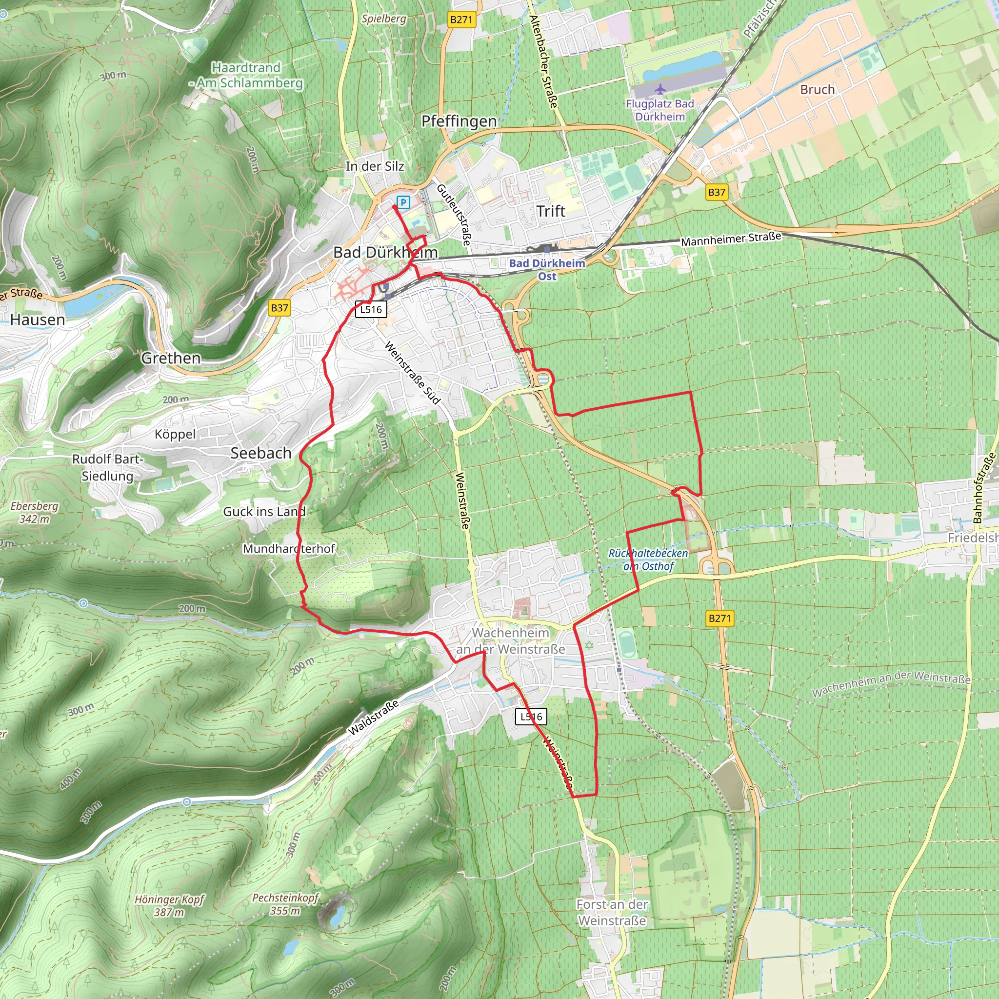 Rückhaltebecken am Osthof via Wachenheim RW 11 and 15 mobile static map