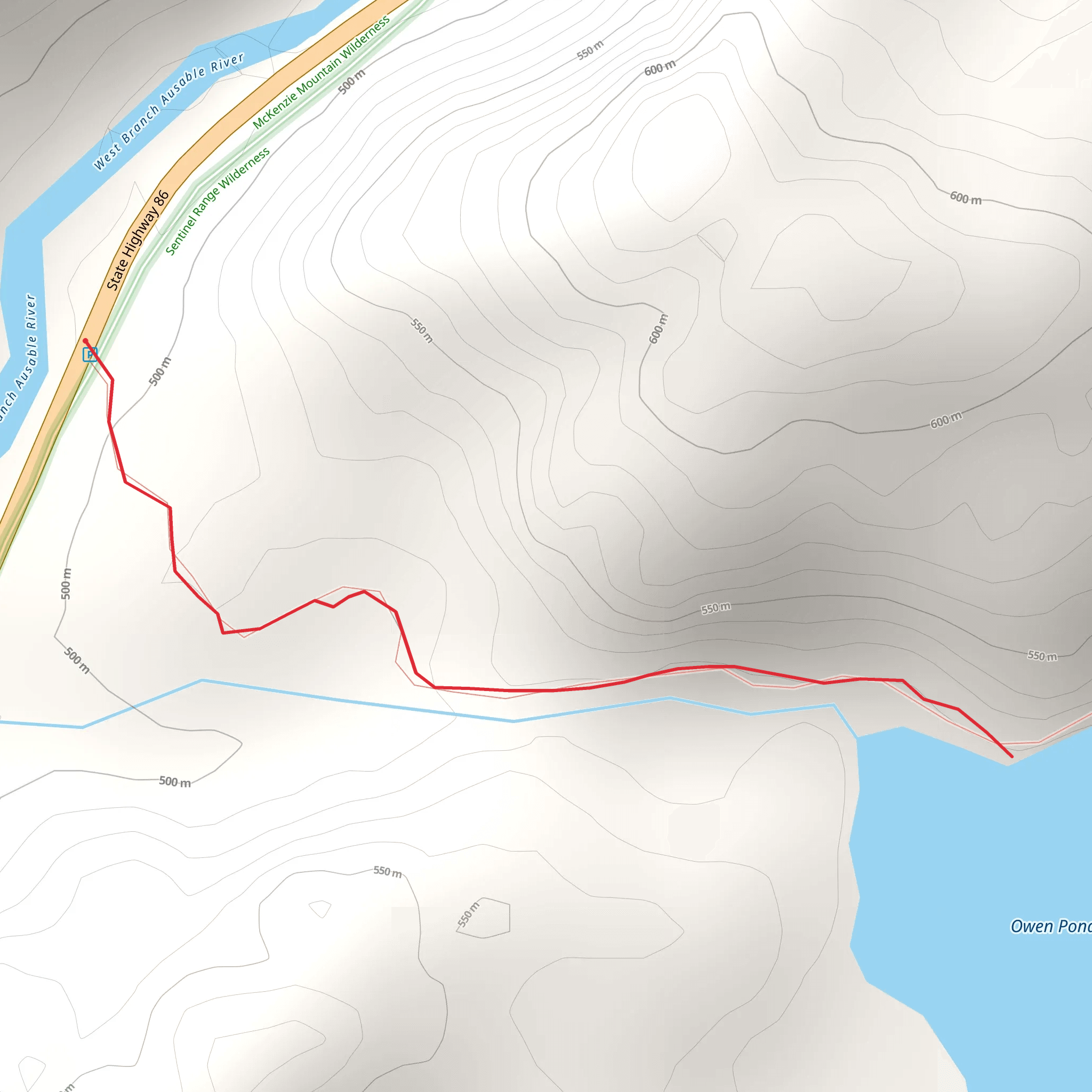 Owen Pond from State Highway 86 Out and Back mobile static map