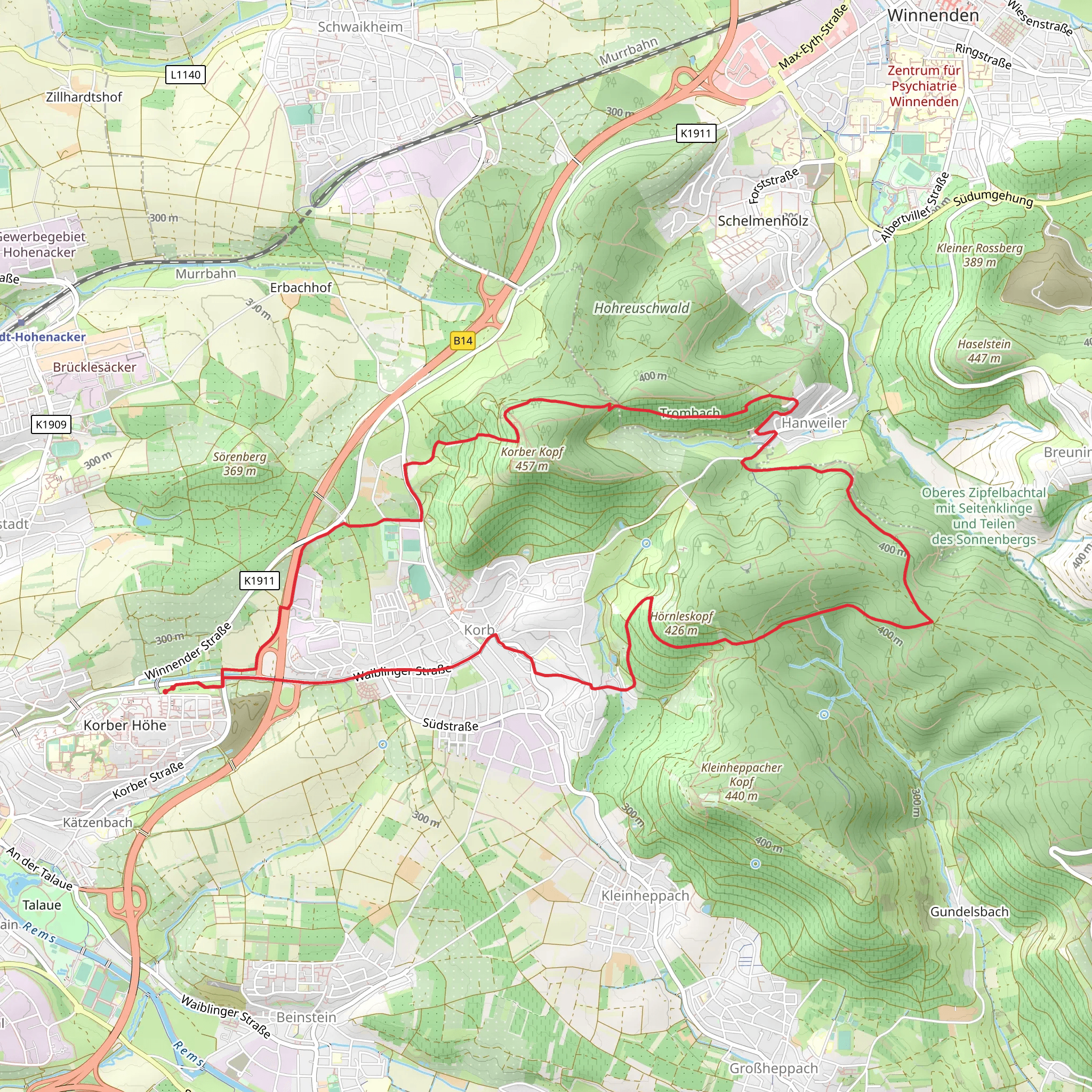 Korb and Hanweiler Loop mobile static map